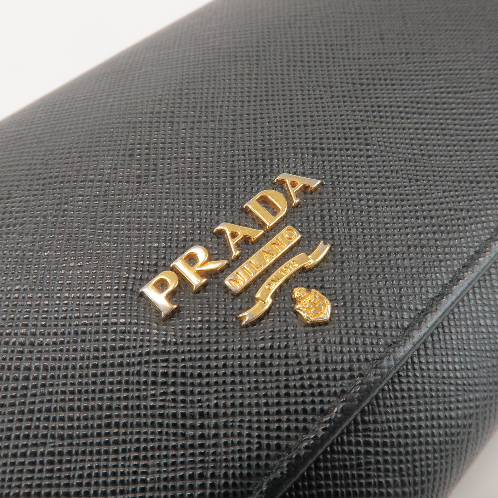 PRADA Logo Saffiano Leather Flap Bi-Fold Long Wallet Black