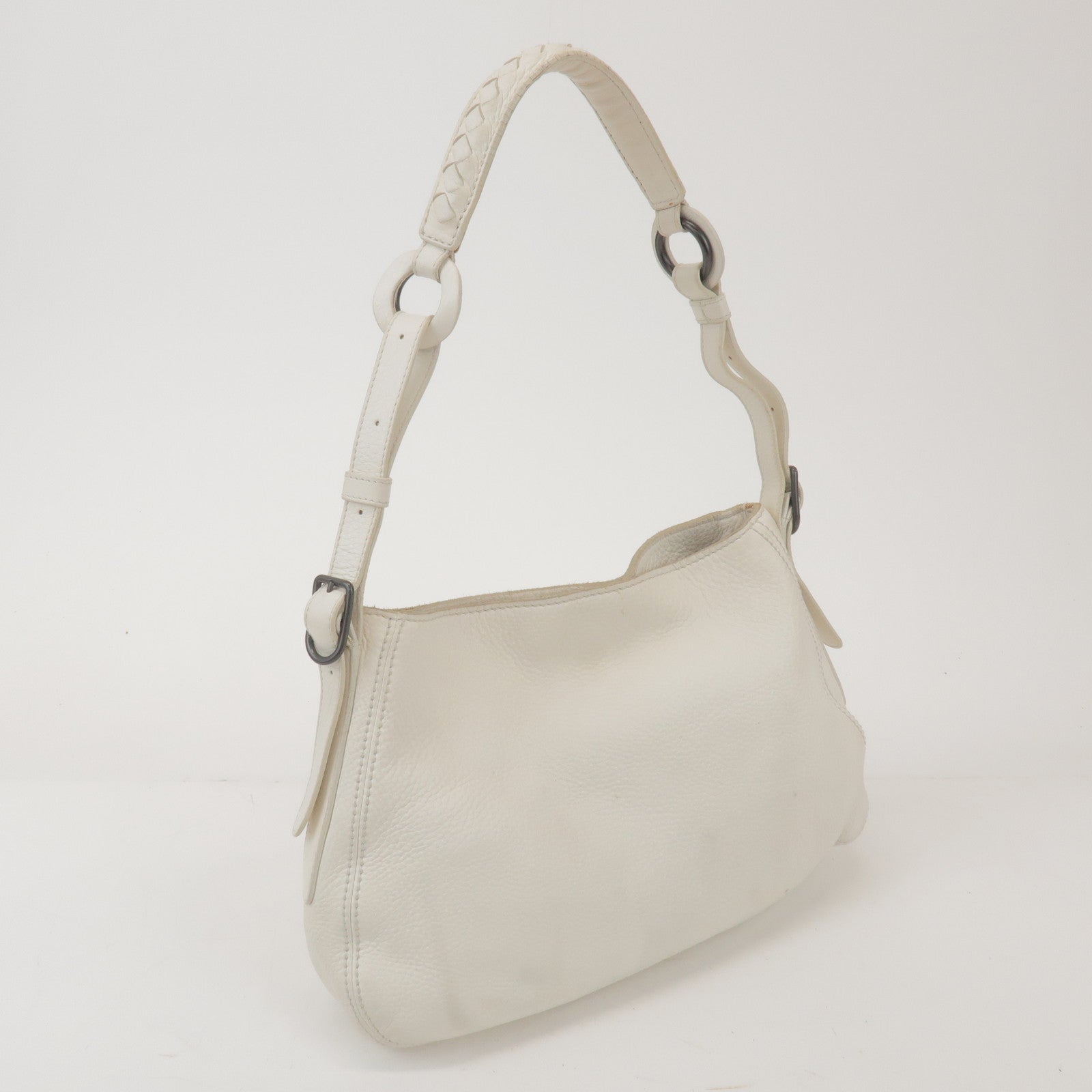 BOTTEGA VENETA Cervo Leather Shoulder Bag Hand Bag White 133507