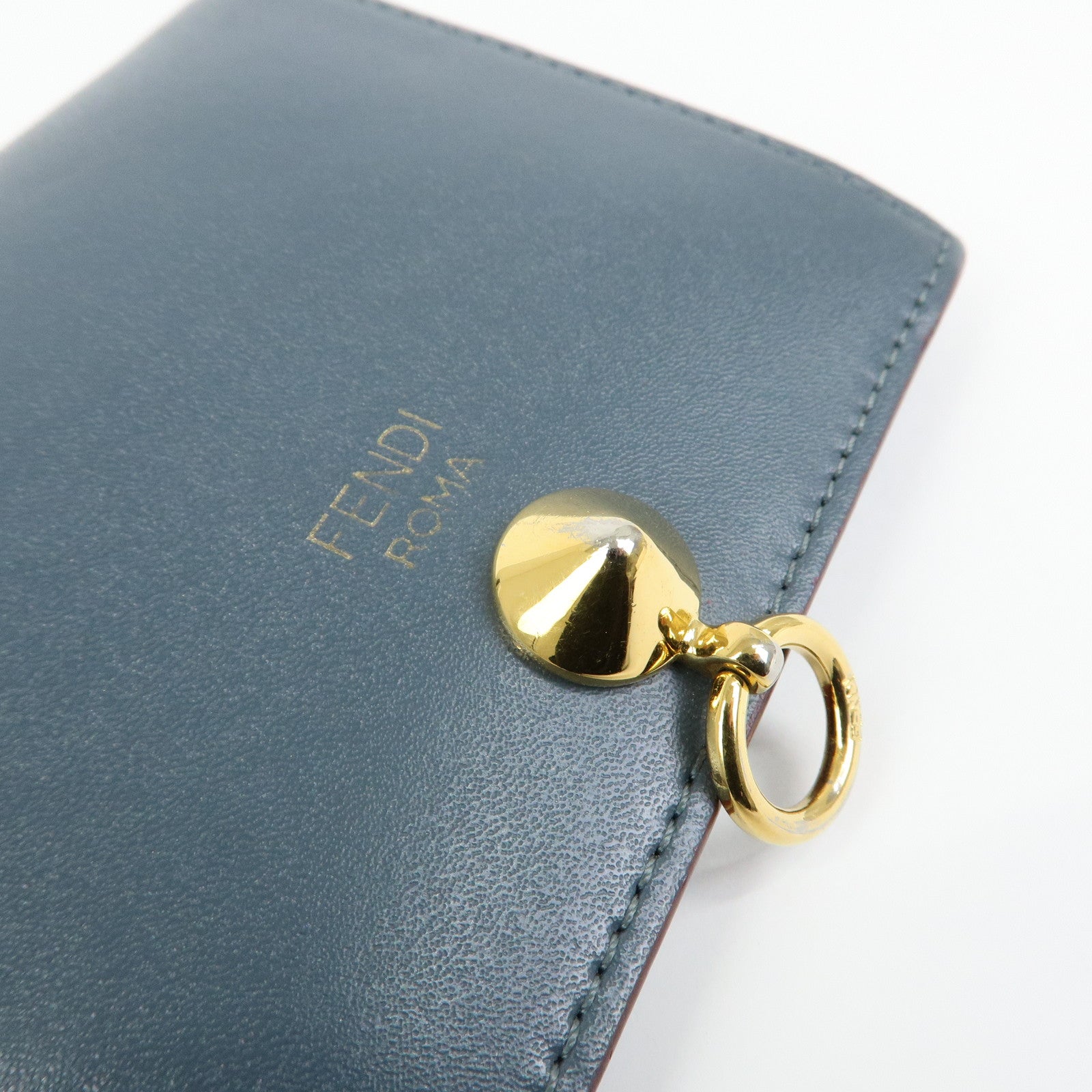 FENDI F is FENDI Leather Bi-fold Compact Wallet Gray 8M0387