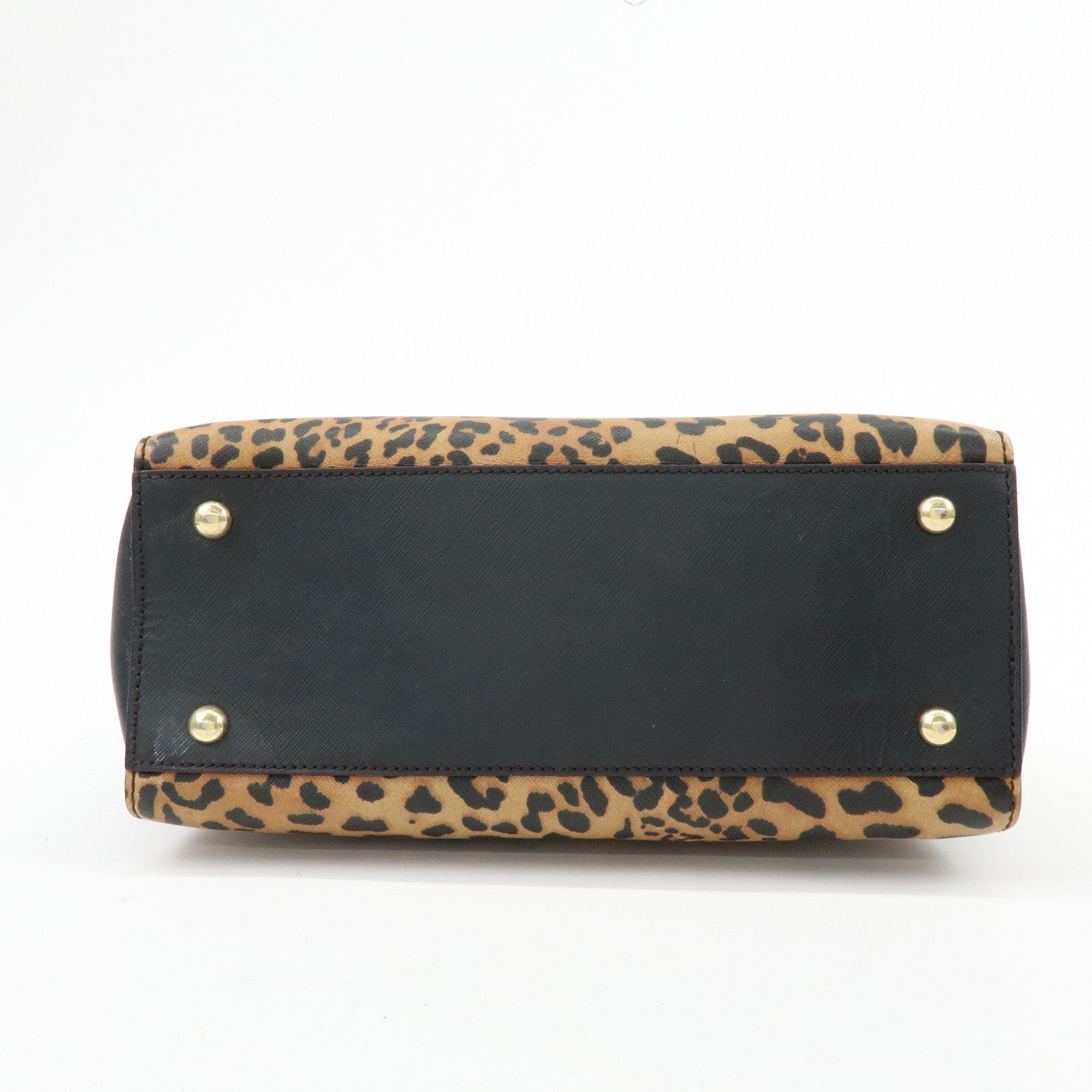 Ferragamo Gancini Leather 2Way Bag Hand Bag Leopard Motif Black