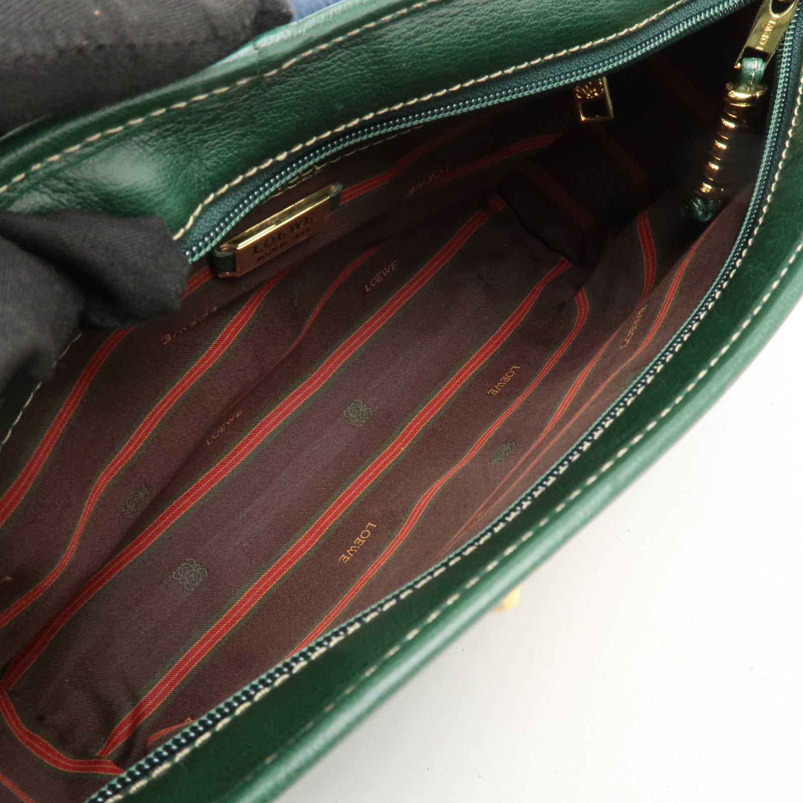 LOEWE Velazquez Suede Leather Clutch Bag Green Blue Gold HDW