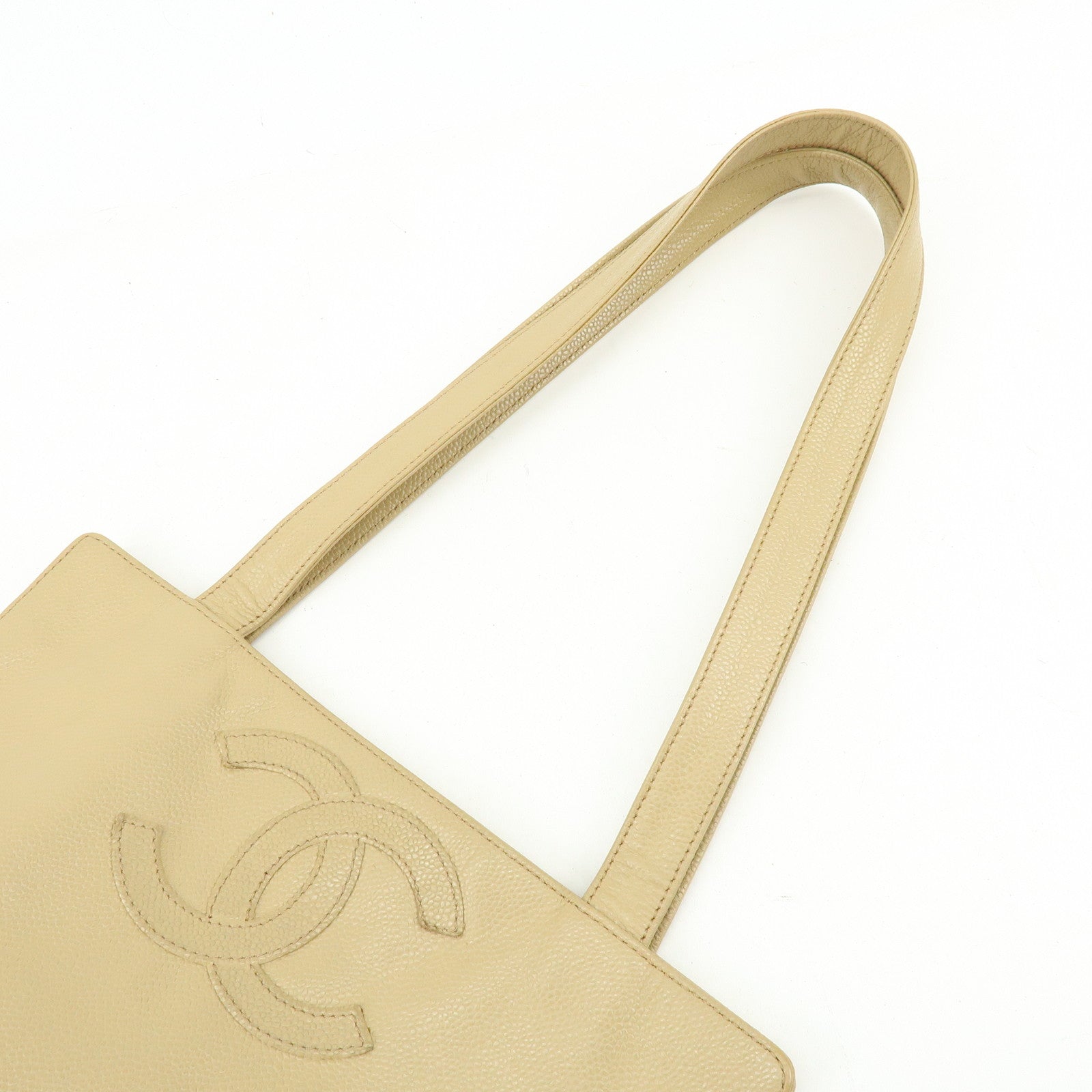 CHANEL Caviarskin Tote Bag Shoulder Bag Beige