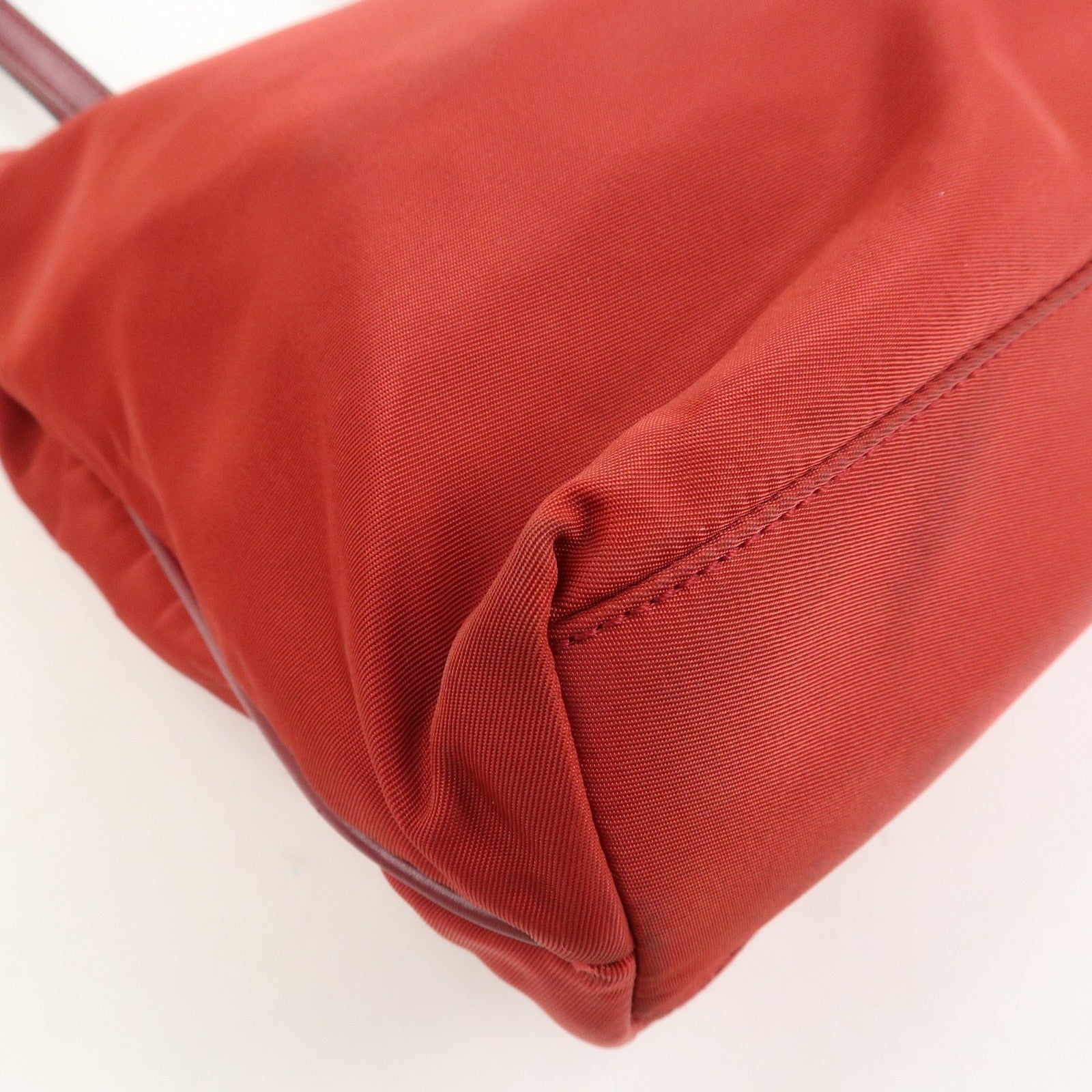 PRADA Triangle Logo Nylon Leather Tote Bag Shoulder Bag Red