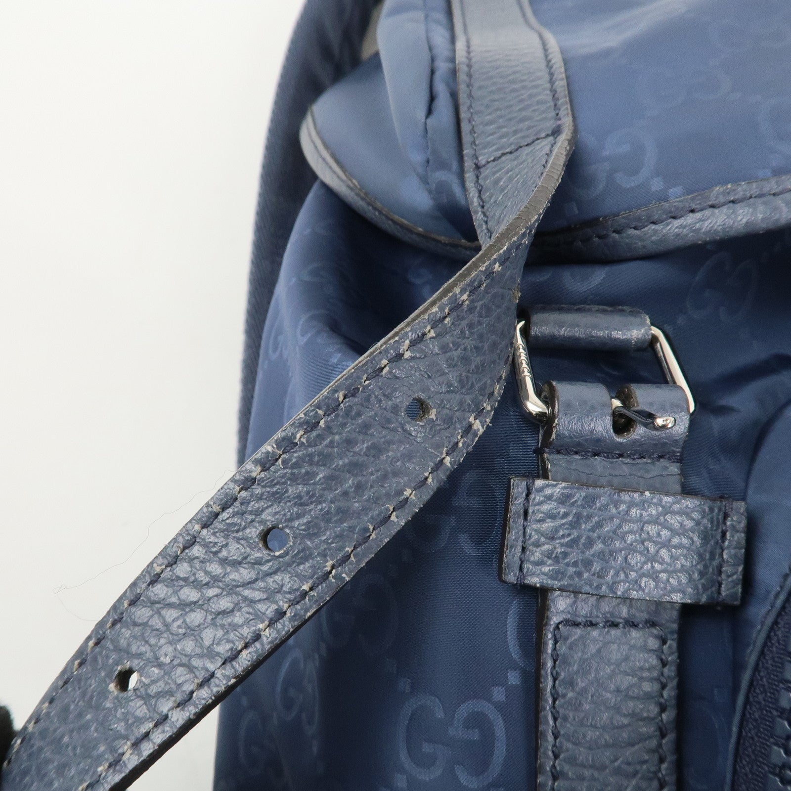 GUCCI GG Nylon Leather Backpack Rucksack Navy 387071