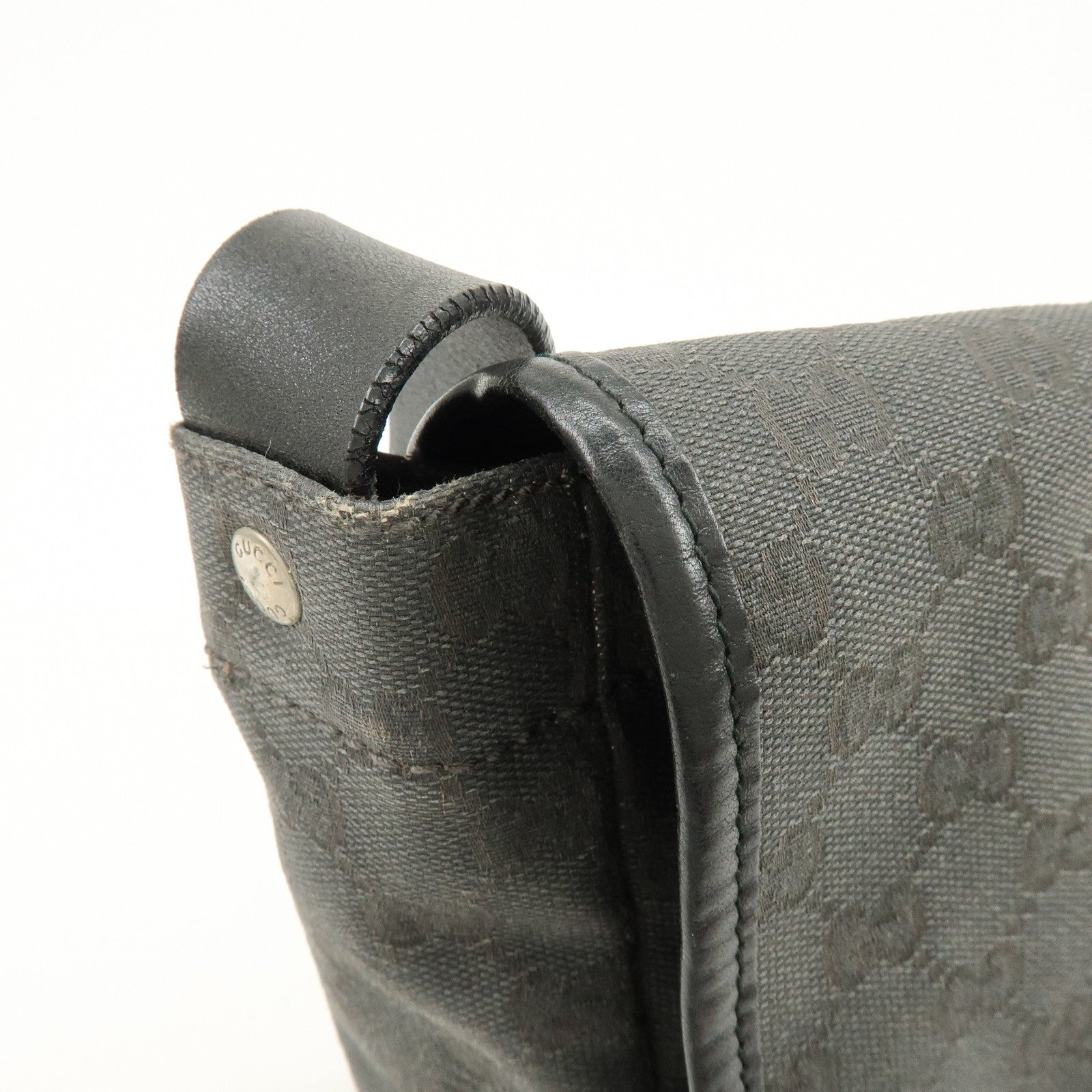 GUCCI Crest GG Canvas Leather Shoulder Bag Grey Black 223680