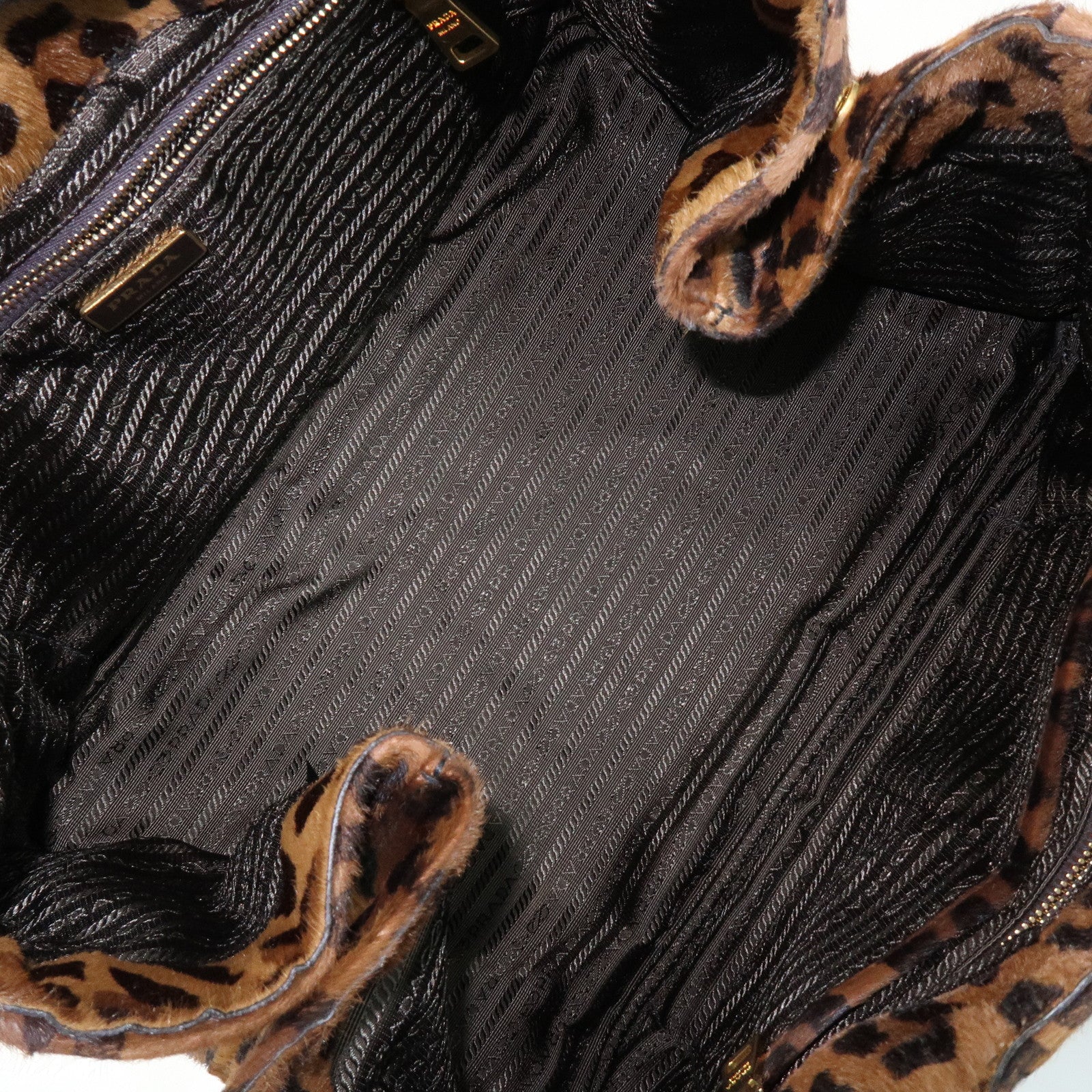 PRADA Canapa Large Unborn Calf Tote Bag Hand Bag Brown BN1872