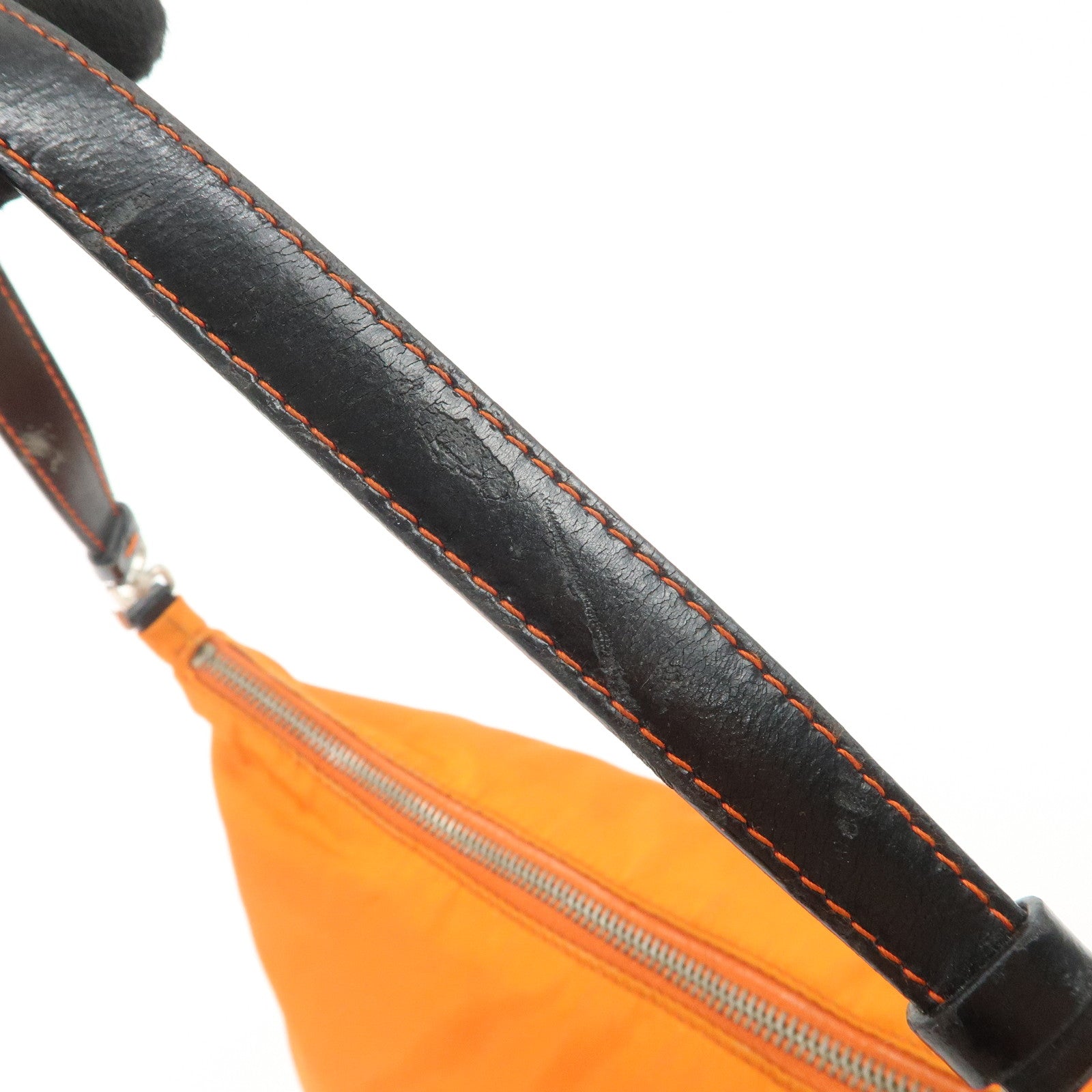 PRADA Triangle Logo Nylon Leather Shoulder Bag Orange BR1267