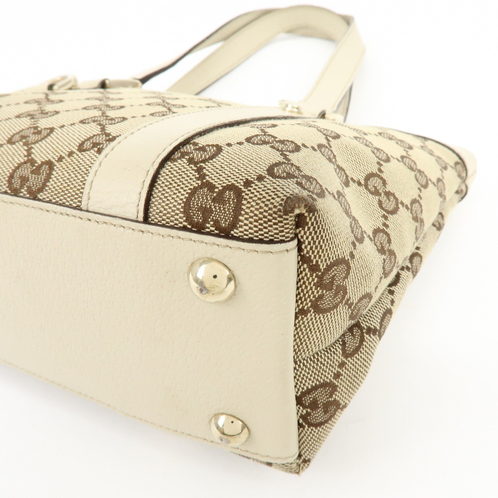 GUCCI Abbey GG Canvas Leather Tote Bag Hand Bag Beige Ivory 141471