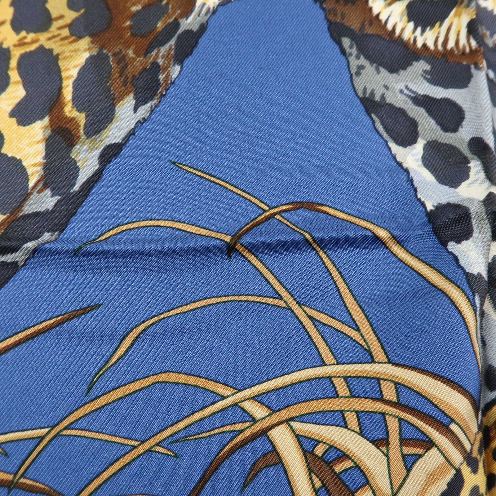 HERMES Carre 90 Silk 100% Scarf JUNGLE LOVE Navy Brown Green