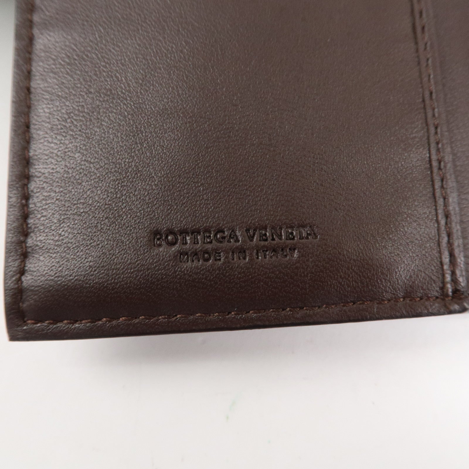 BOTTEGA VENETA Intrecciato Leather Bi-Fold Wallet Dark Brown 121060 Used