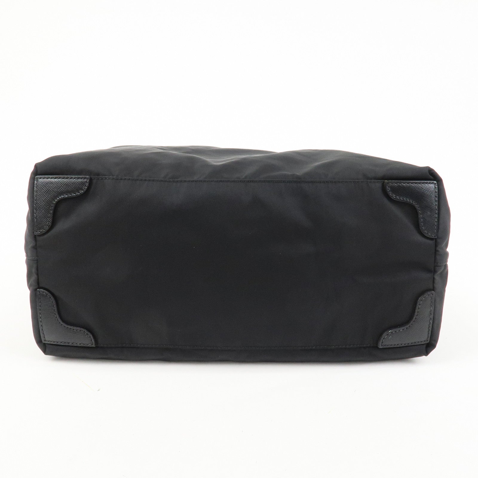 PRADA Triangle Logo Nylon Saffiano Leather Tote Shoulder Bag Black