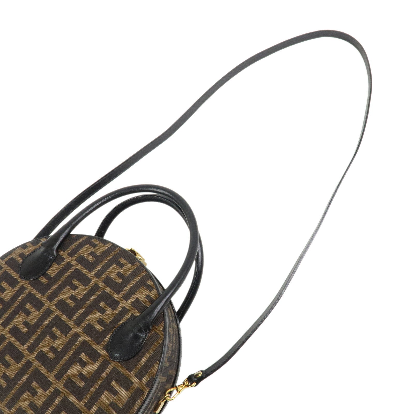FENDI Zucca Canvas Leather 2Way Hand Bag Shoulder Bag Brown Black