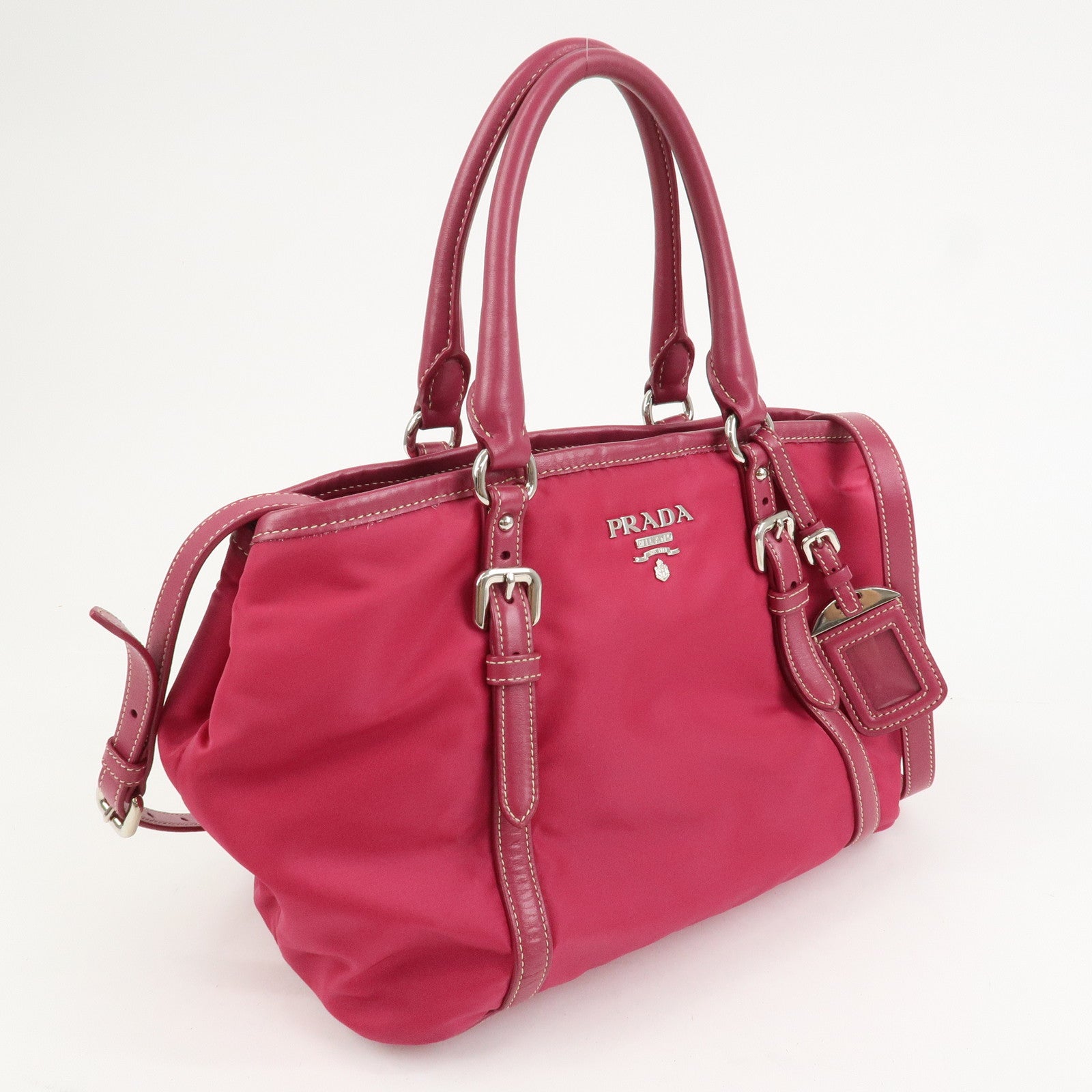 PRADA Logo Nylon Leather 2Way Bag Tote Bag Shoulder Bag Pink BN1841