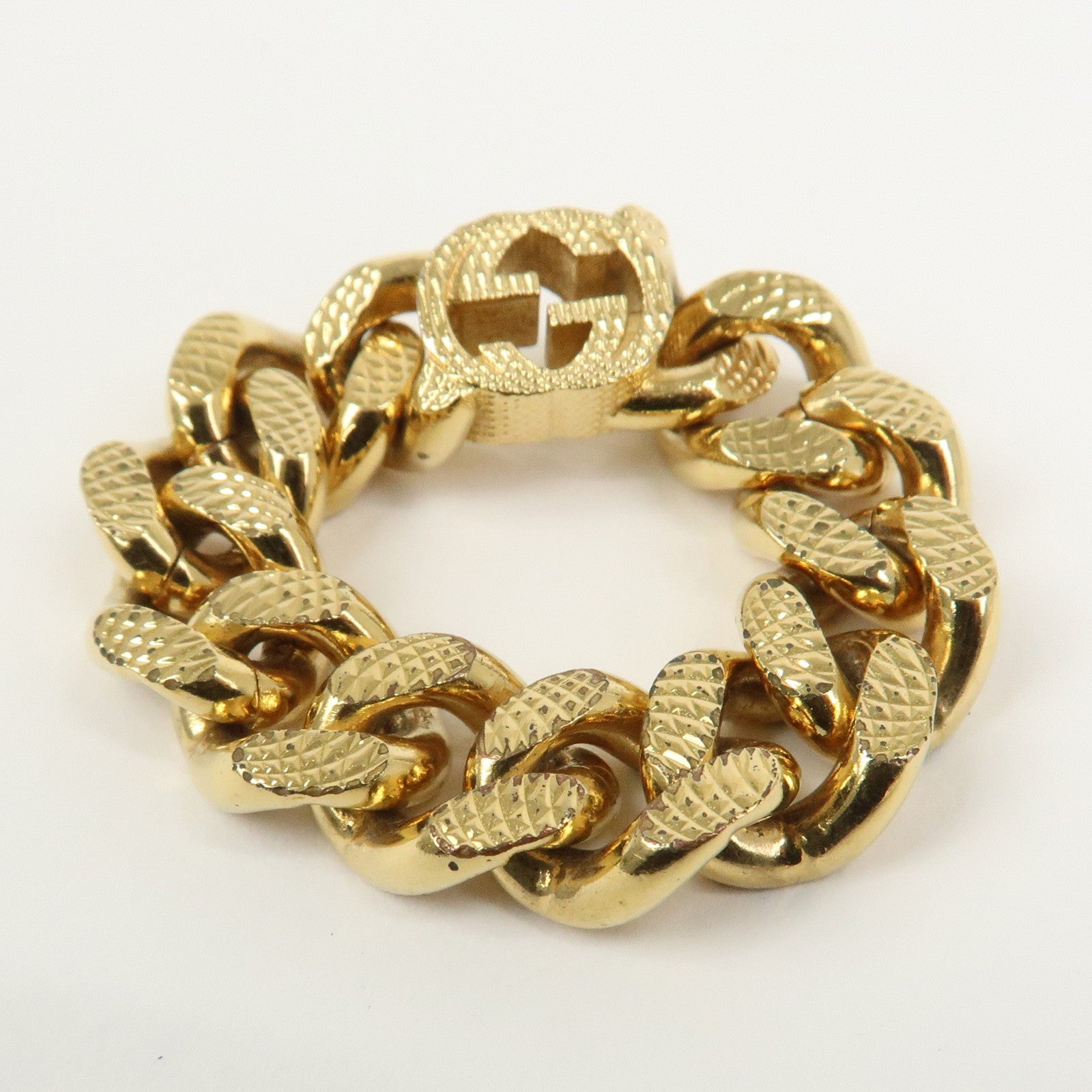GUCCI Interlocking G Metal Ring XL US10 EU62 HK22 Gold