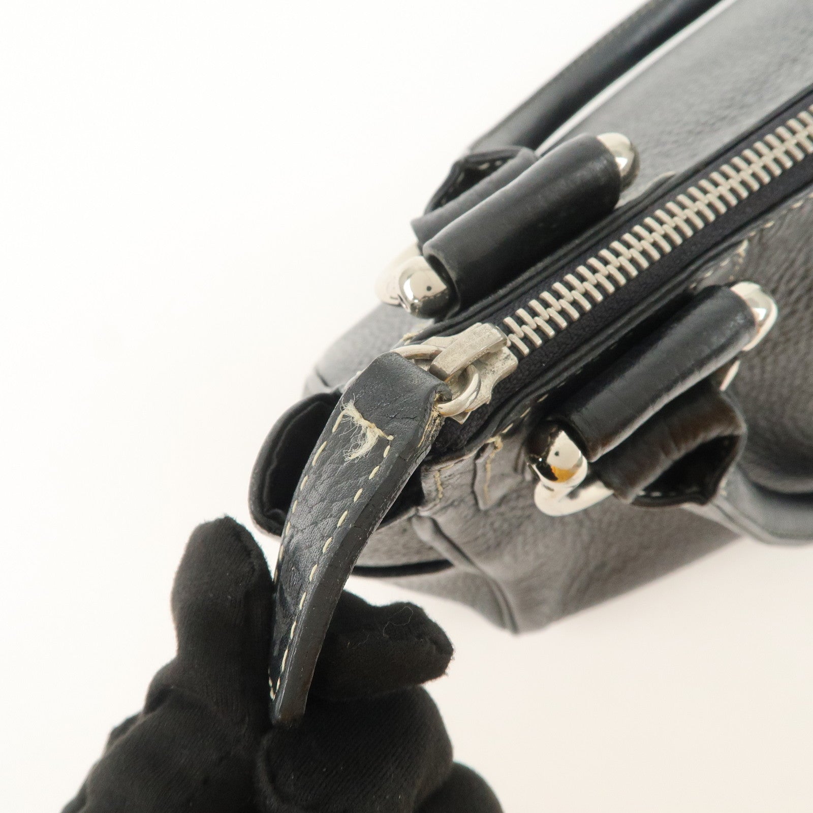 MCM Visetos Logo Leather Shoulder Bag Hand Bag Black