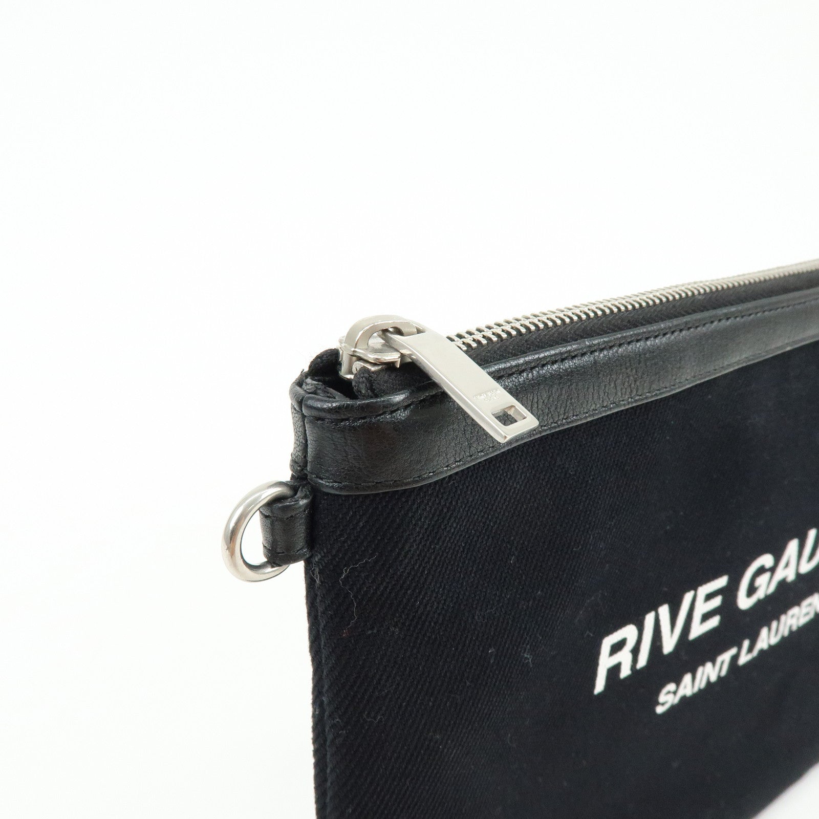 SAINT LAURENT PARIS Canvas Leather Clutch Bag Pouch Black