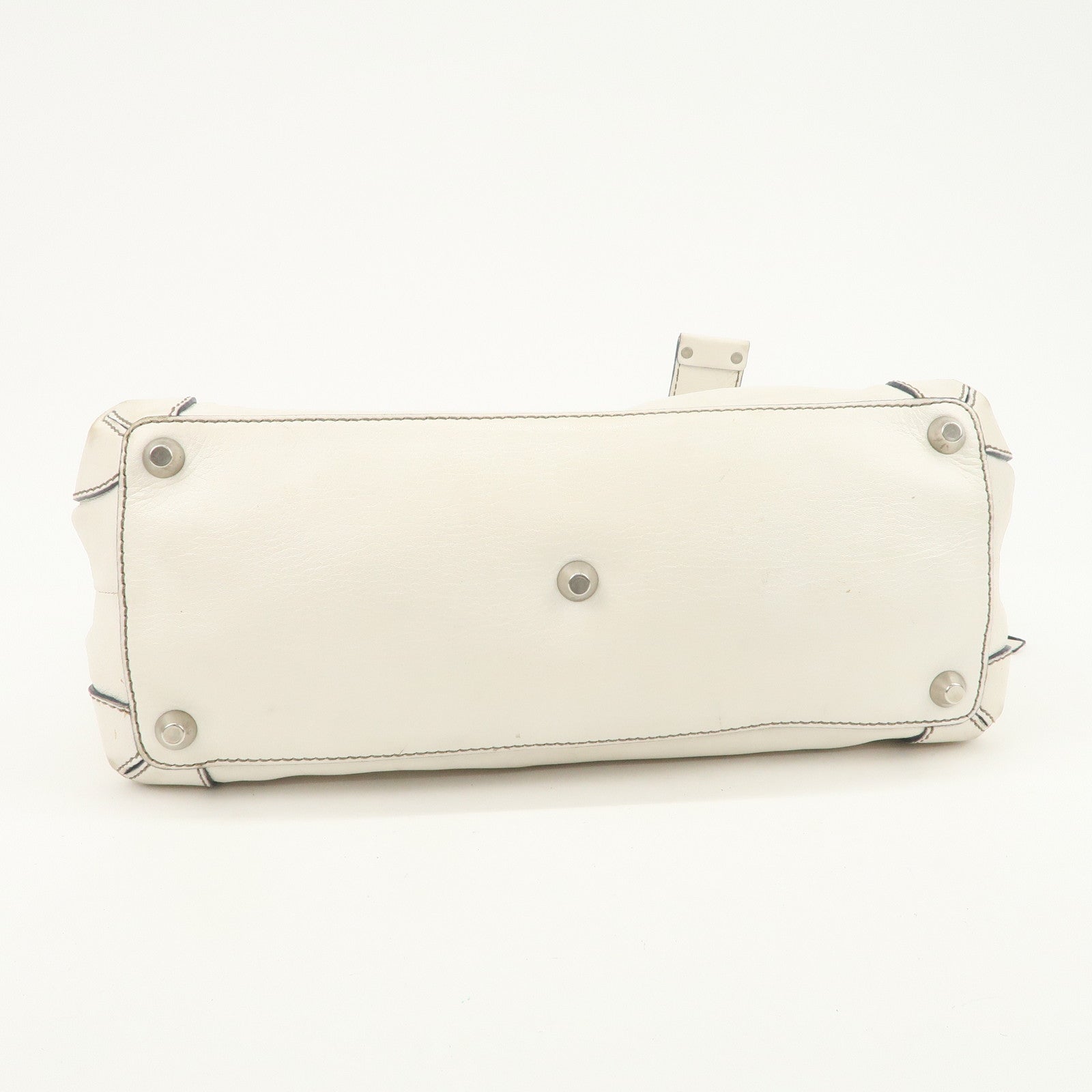 Chloe Patsy Studs Logo Leather Tote Bag Shoulder Bag Ivory