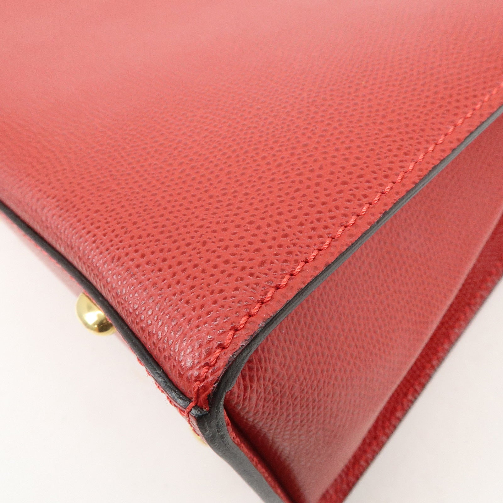 CELINE Leather Top Handle Turn Lock 2Way Hand Bag Shoulder Bag Red