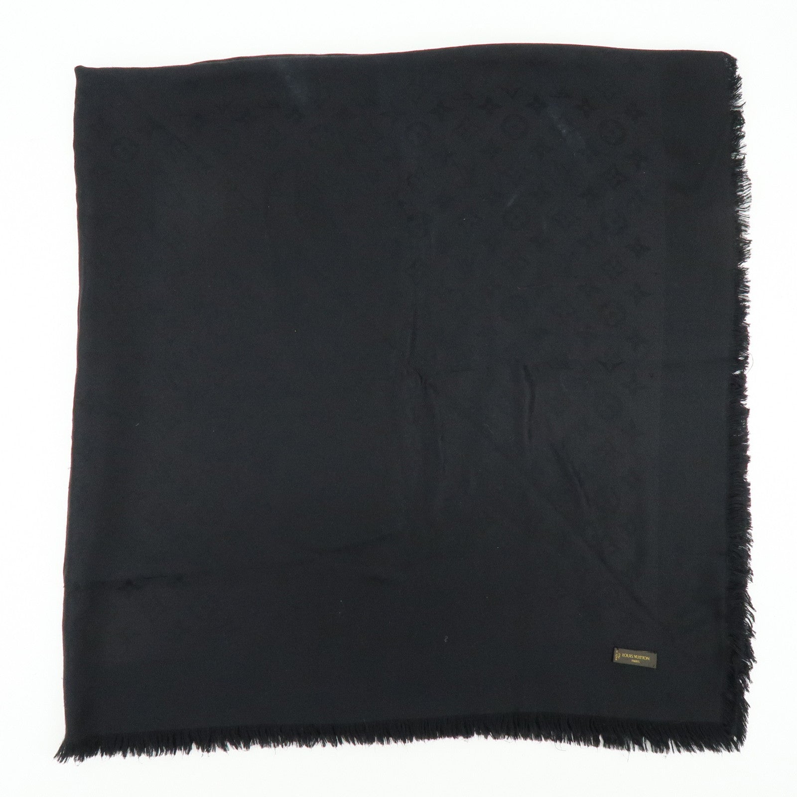 Louis Vuitton Monogram Silk Wool Scarf Shawl Black M71329