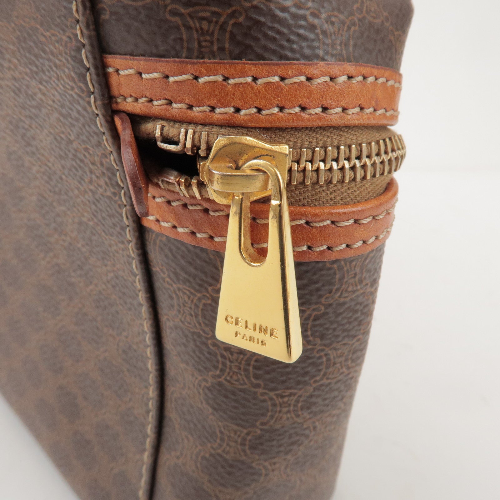 CELINE Macadam PVC Leather Hand Bag Vanity Bag Brown