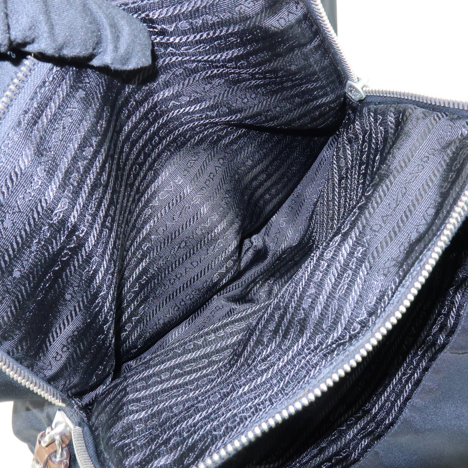 PRADA Triangle Logo Nylon Embossed Leather Tote Bag Black Brown