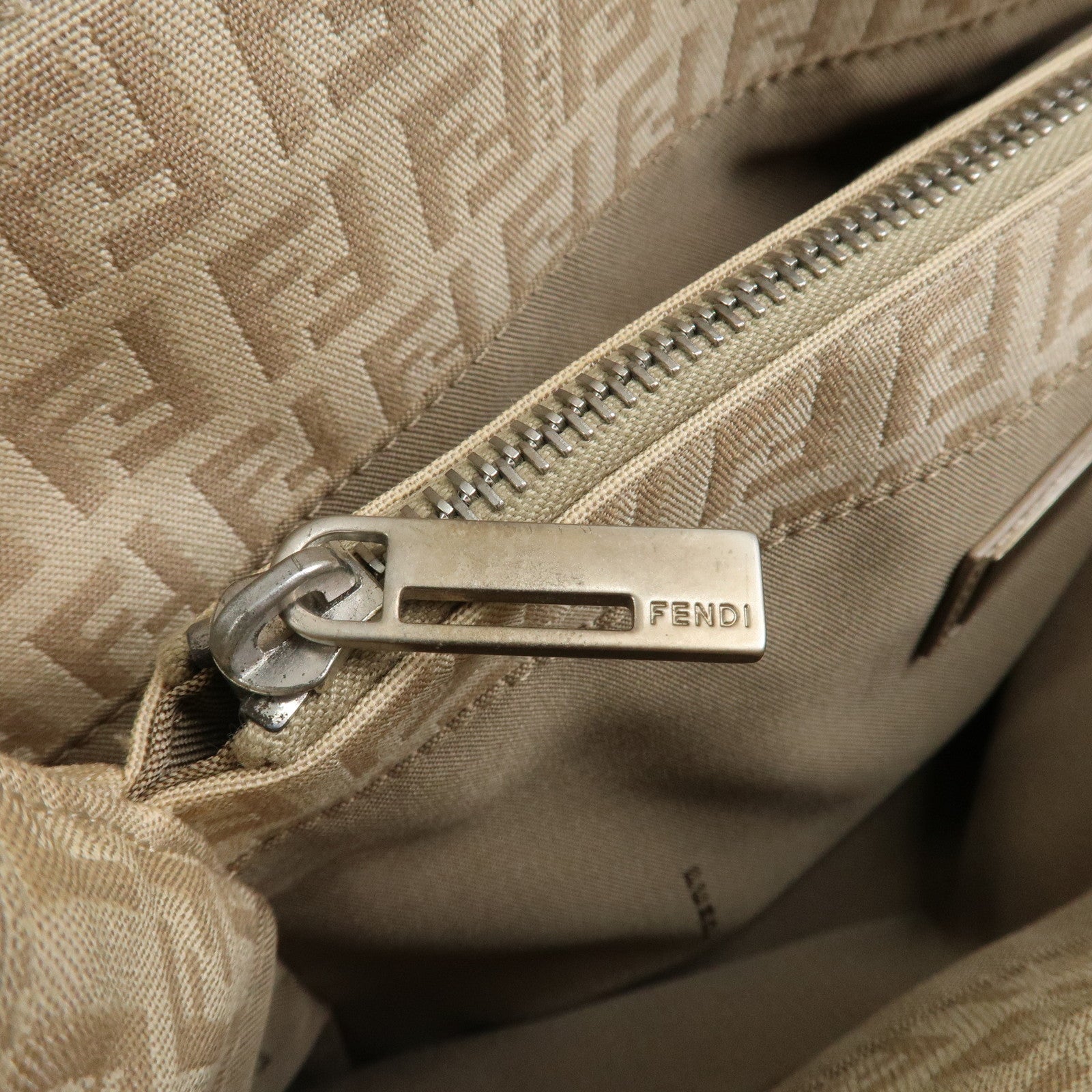 FENDI Zucchino Canvas Leather Tote Bag Hand Bag Beige 8BH072