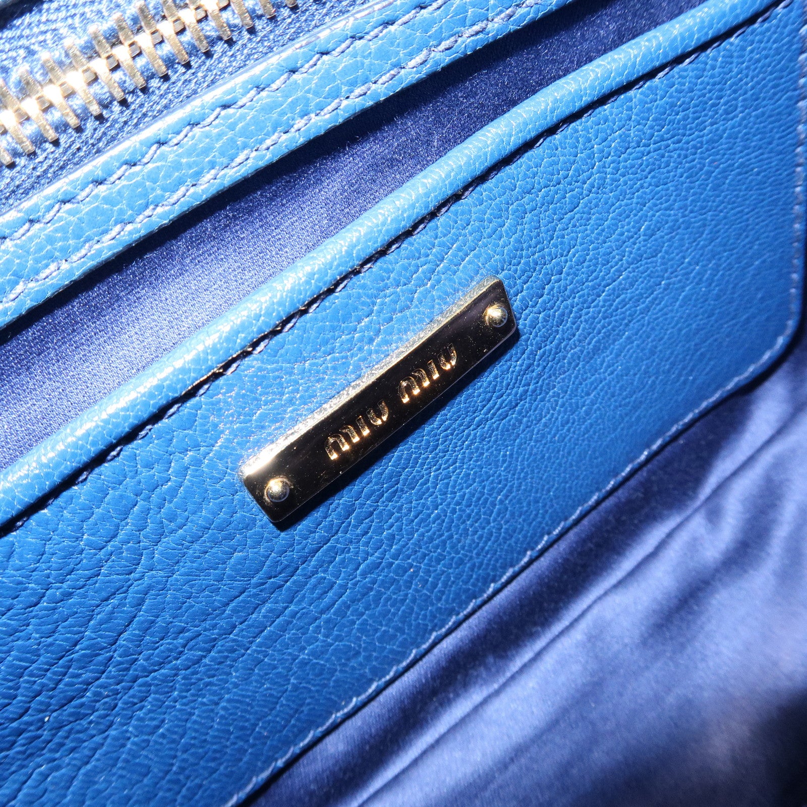 MIU MIU Madras Leather Shoulder Bag Crossbody Bag Blue RT0544