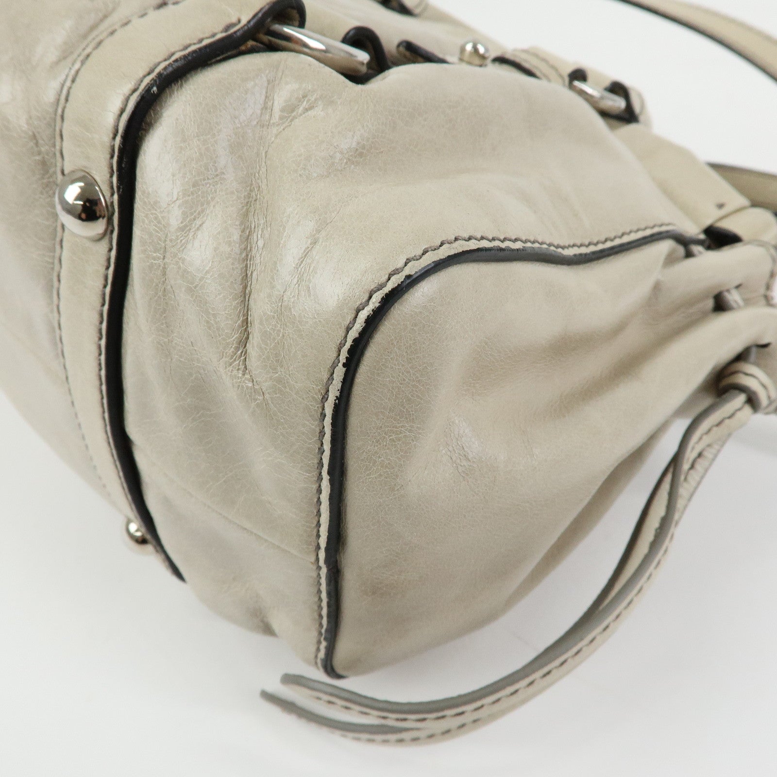 MIU MIU Logo Leather 2Way Bag Hand Bag Shoulder Bag Gray