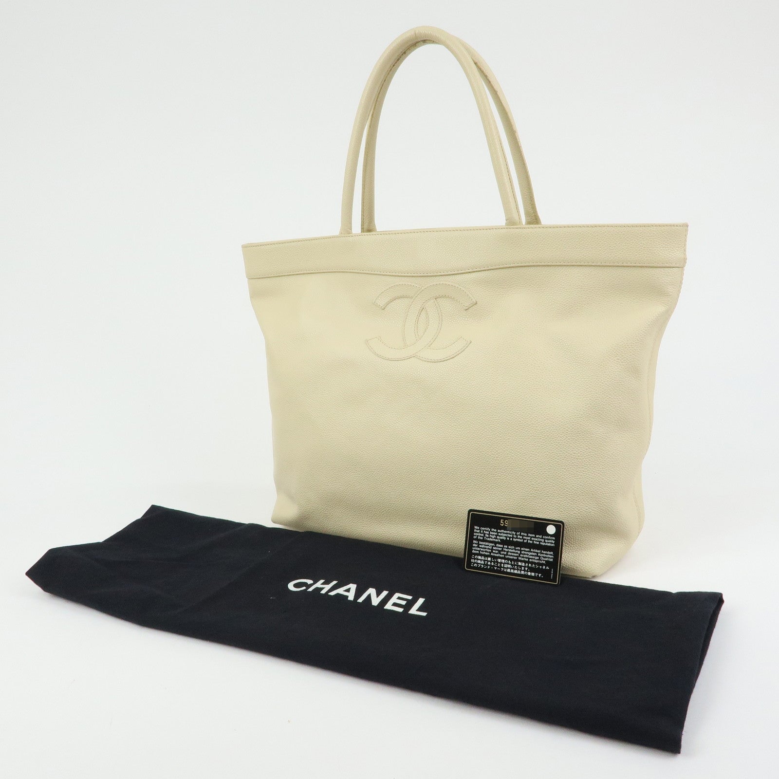 CHANEL COCO Mark Caviarskin Shoulder Bag Tote Bag Ivory