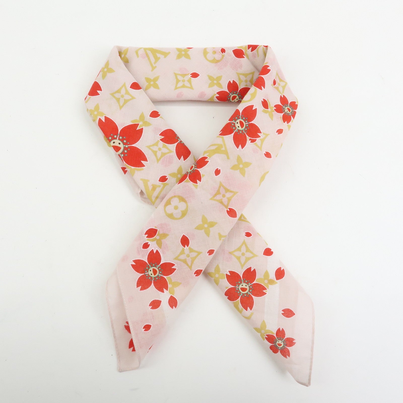 Louis Vuitton Monogram Cherry Blossom Cotton100% Scarf Pink Red