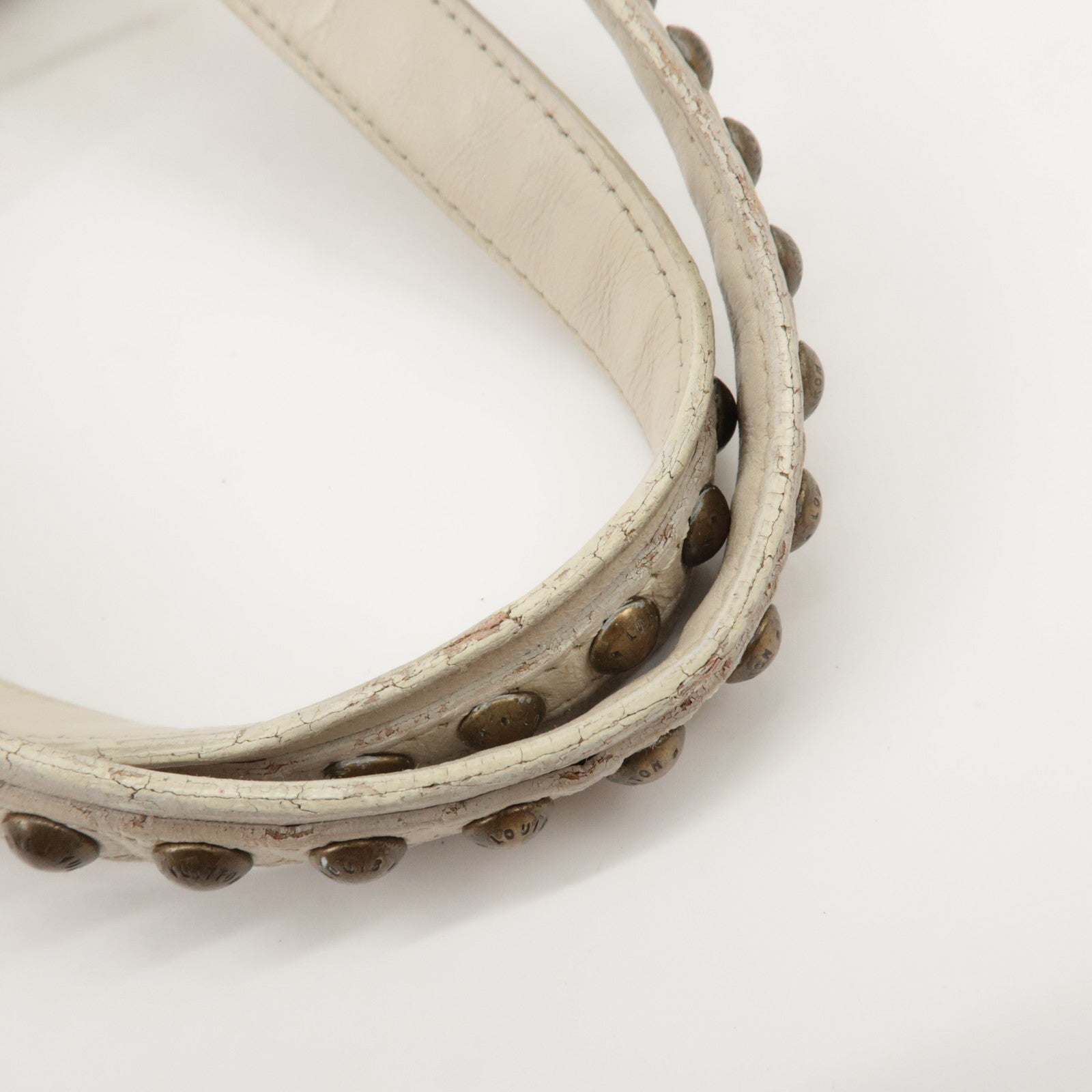 Louis Vuitton Cruise Line Leather Rivet Hand Bag Ecru M95345 Used