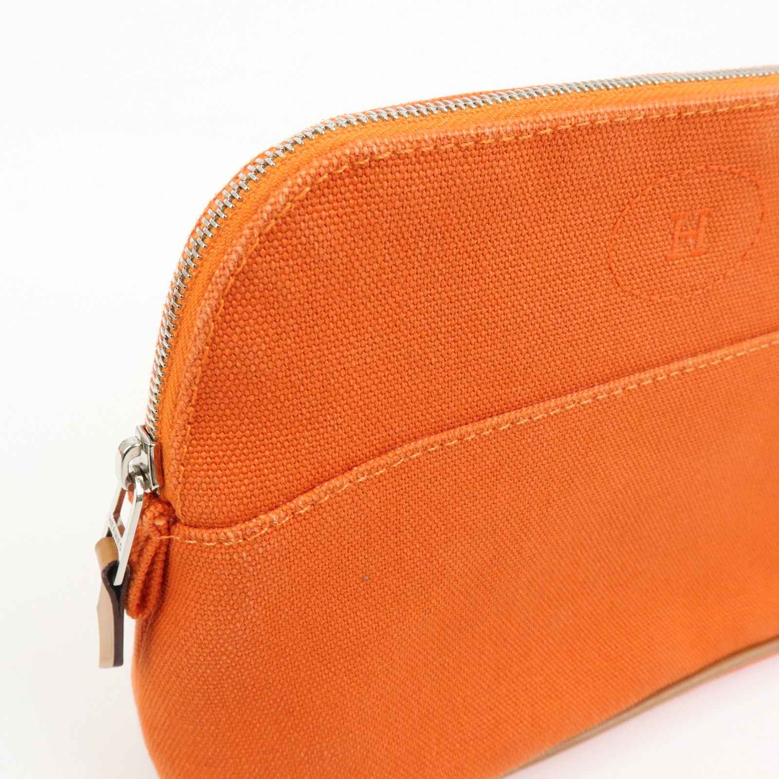 HERMES Bolide Pouch 20 Toile H Canvas Pouch Cosmetic Pouch Orange