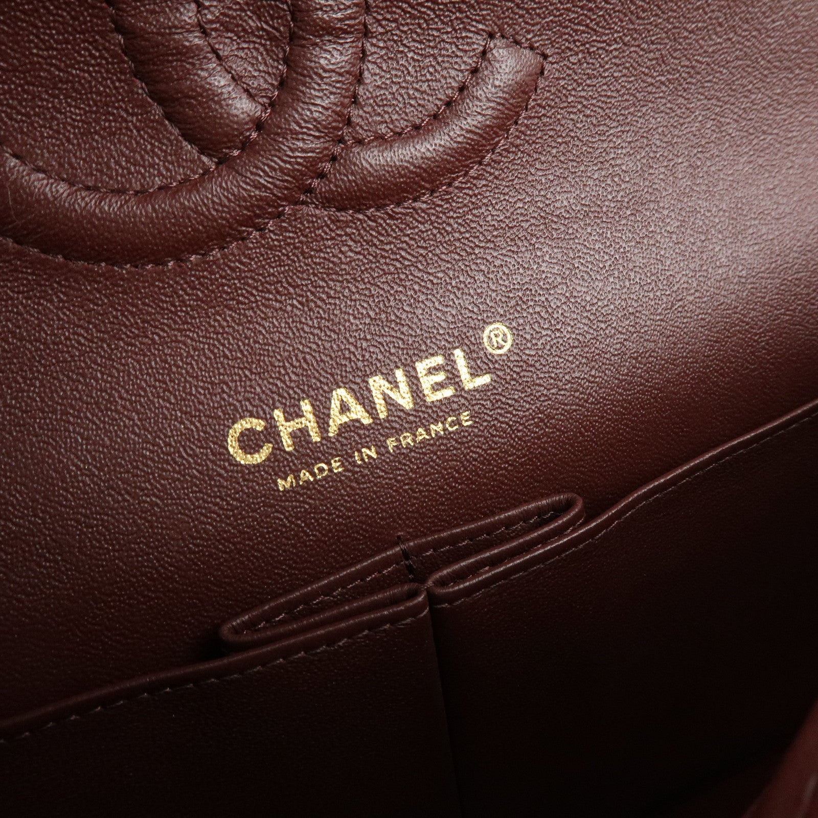 CHANEL Matelasse 25 Double Flap Chain Shoulder Bag Red Brown A01112