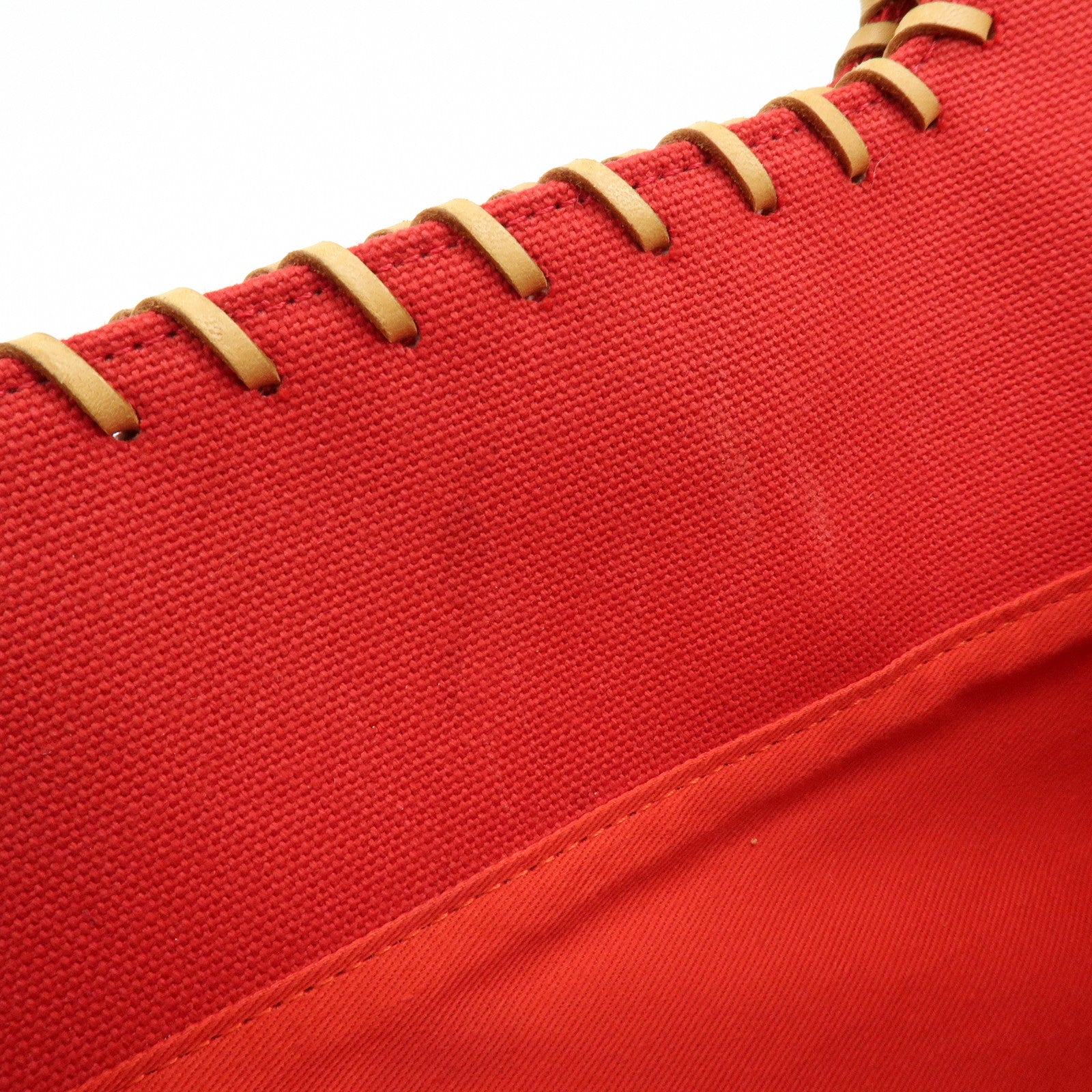 BURBERRY Blue Label Cotton Leather Hand Bag Tote Bag Red