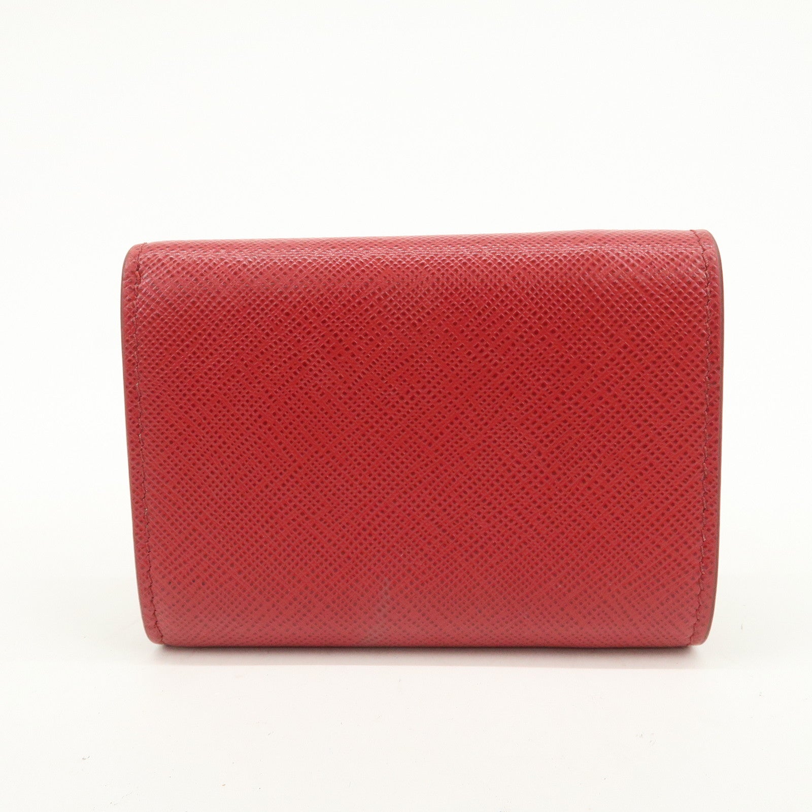 PRADA Saffiano Leather Tri-fold Compact Wallet Red 1MH021