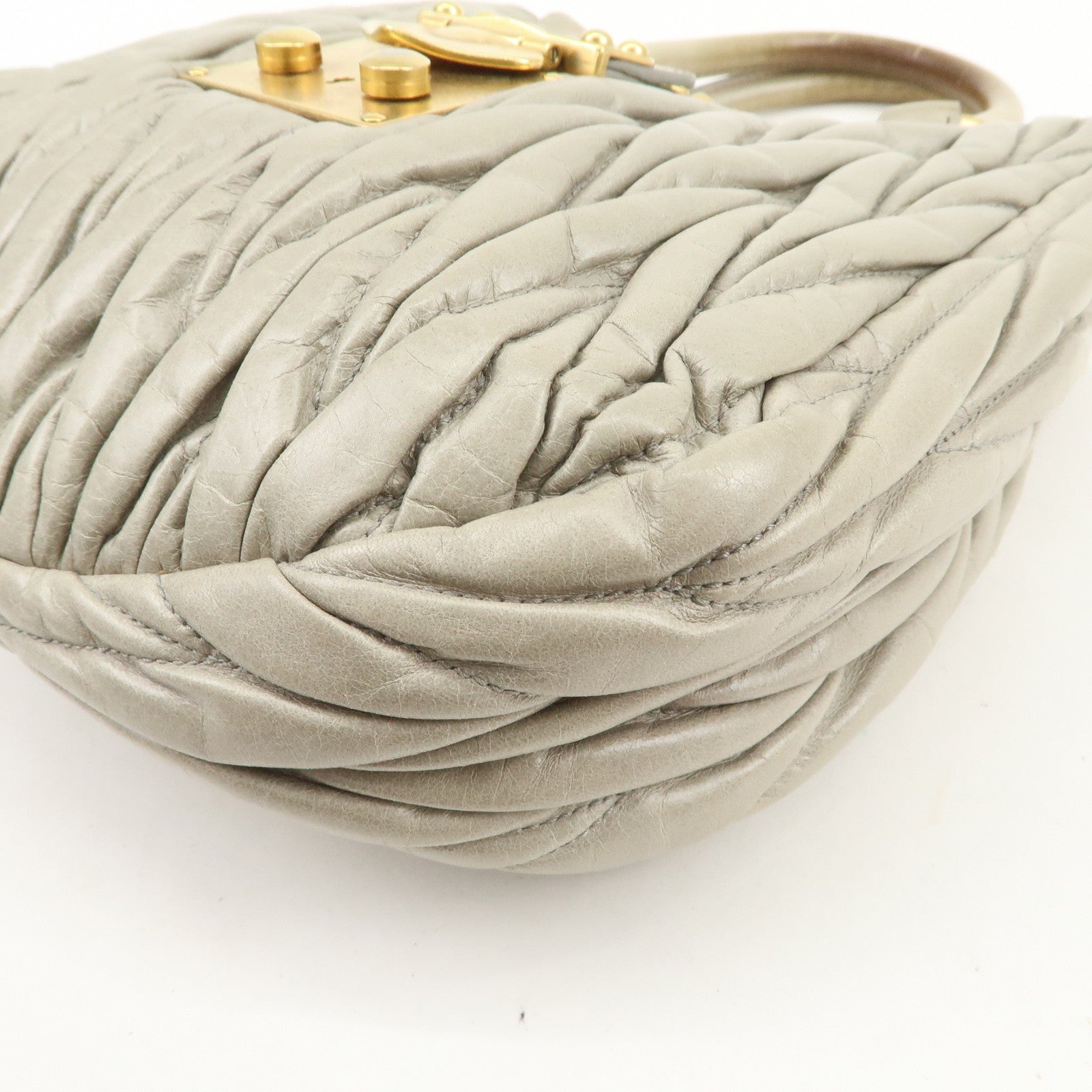 MIU MIU Matelasse Logo Leather 2Way Bag Hand Bag Light Green