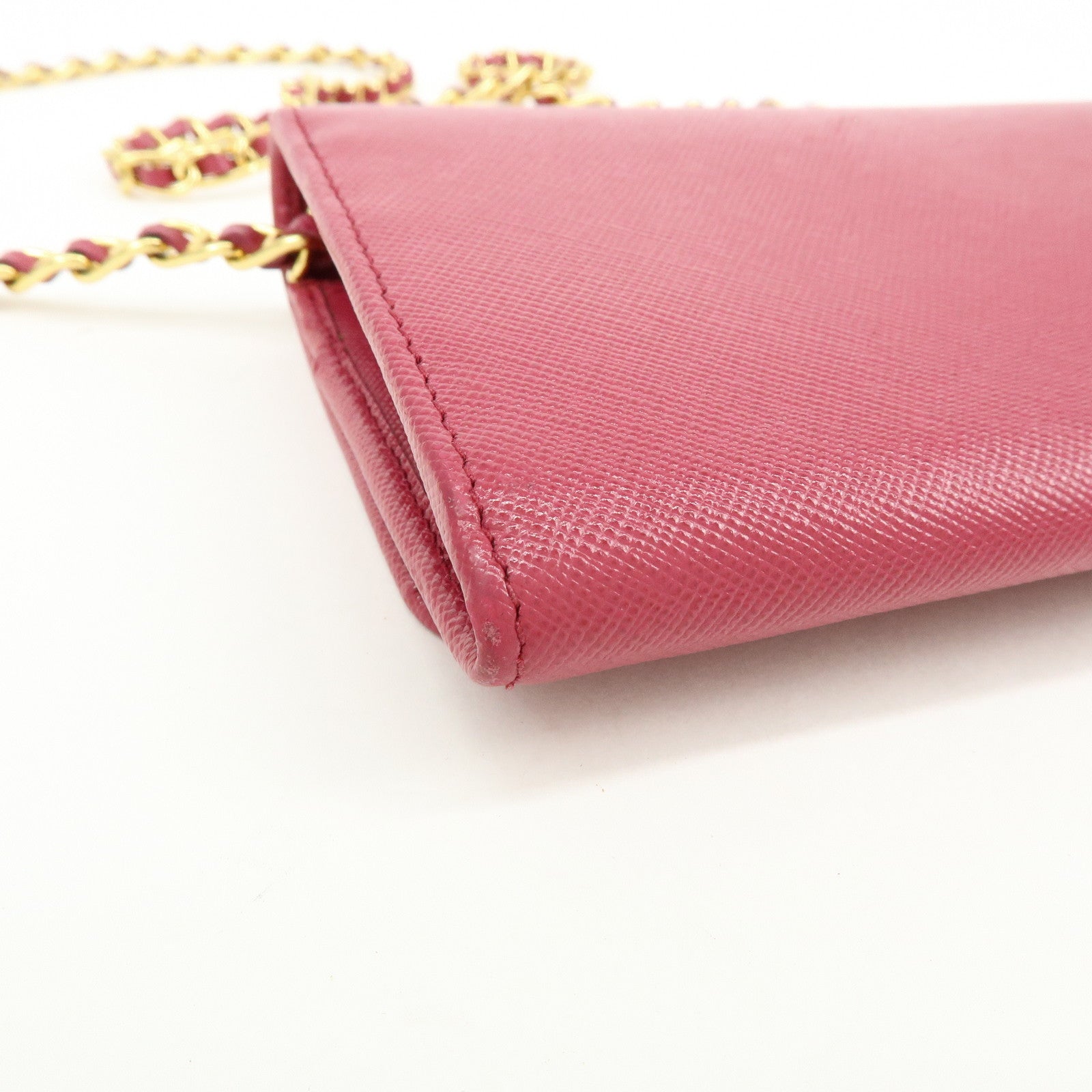PRADA Saffiano Leather Chain Wallet WOC Pink 1M1290