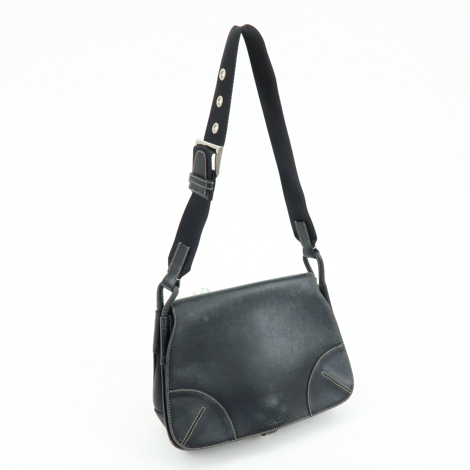 PRADA Leather Shoulder Bag Hand Bag Black