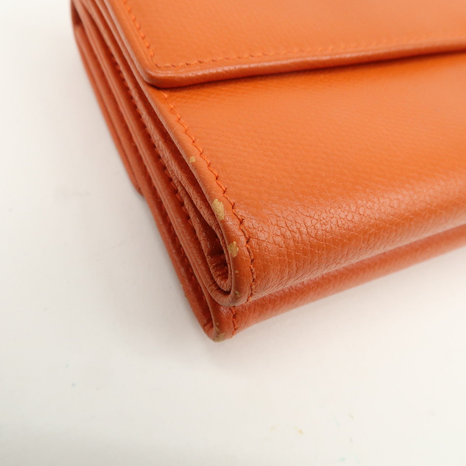 CHANEL COCO Button Leather W Hook Compact Wallet Orange A20902