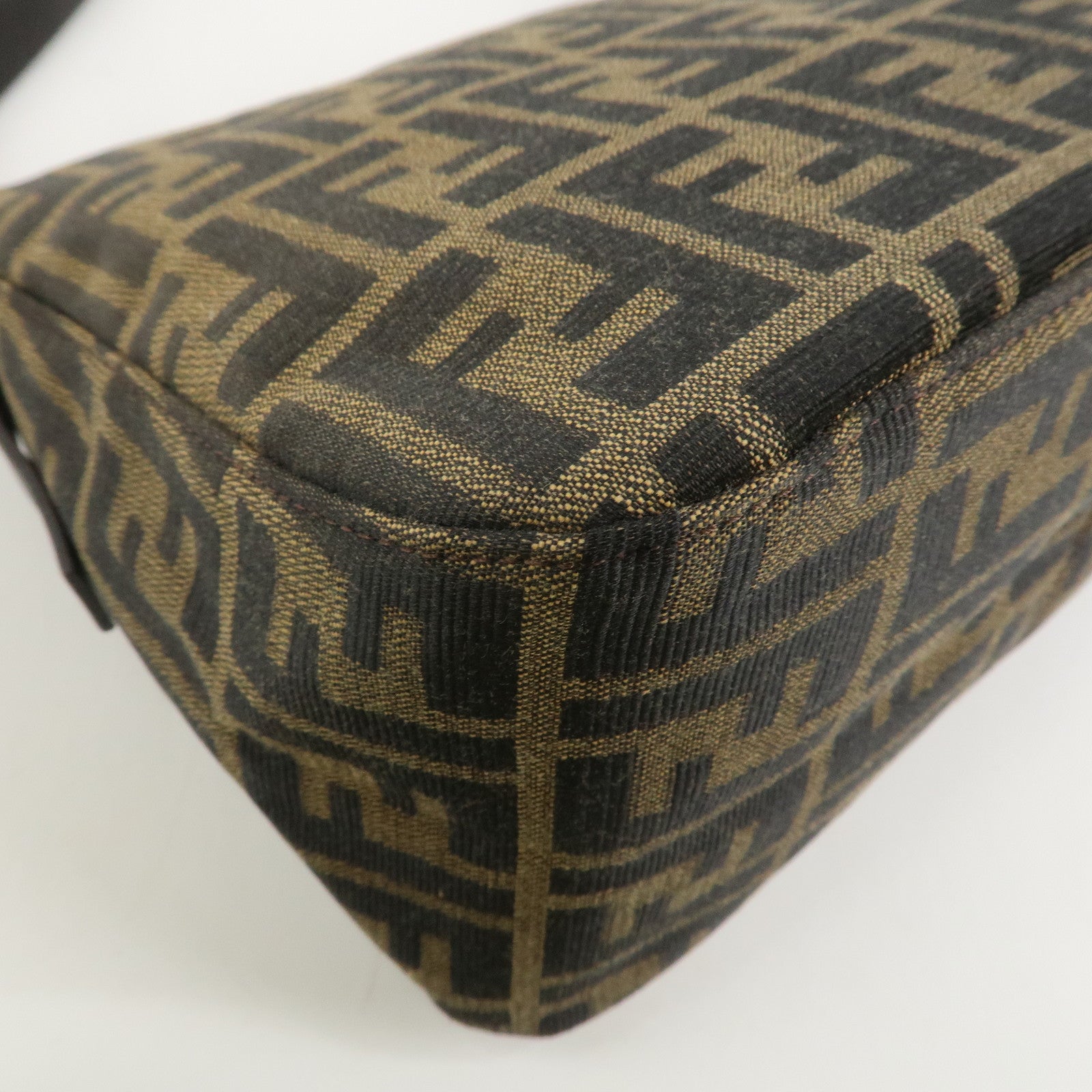 FENDI Mamma Baguette Zucca Leather Canvas Shoulder Bag Brown 8BR004