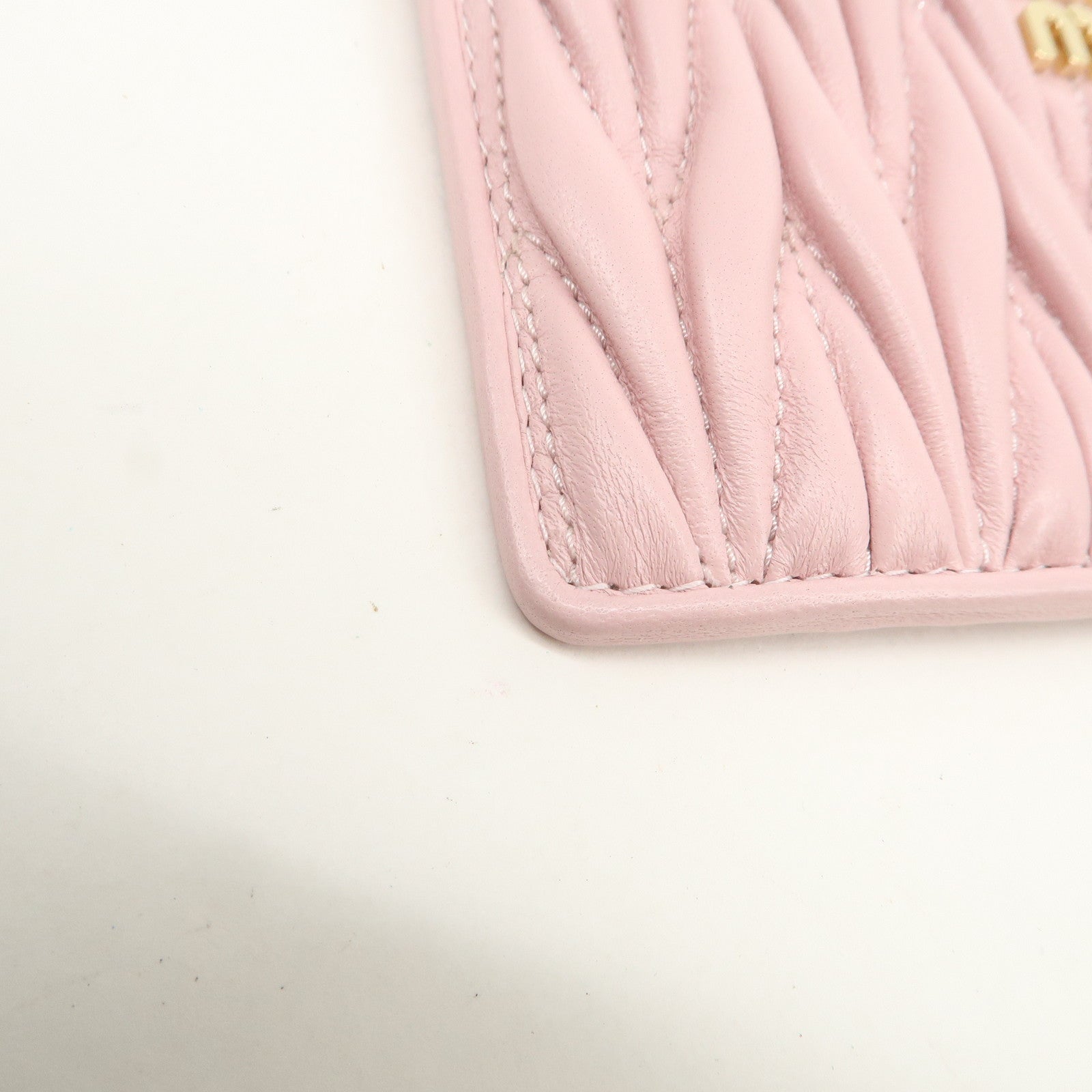 MIU MIU Matelasse Leather Fragment Case Card Case Pink 5MB060