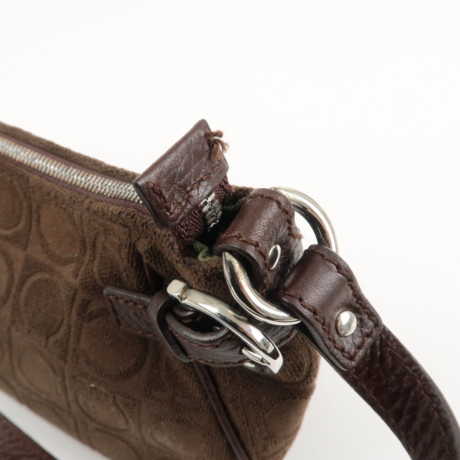 Ferragamo Gancini Leather Cotton Accessory Pouch Hand Bag Brown