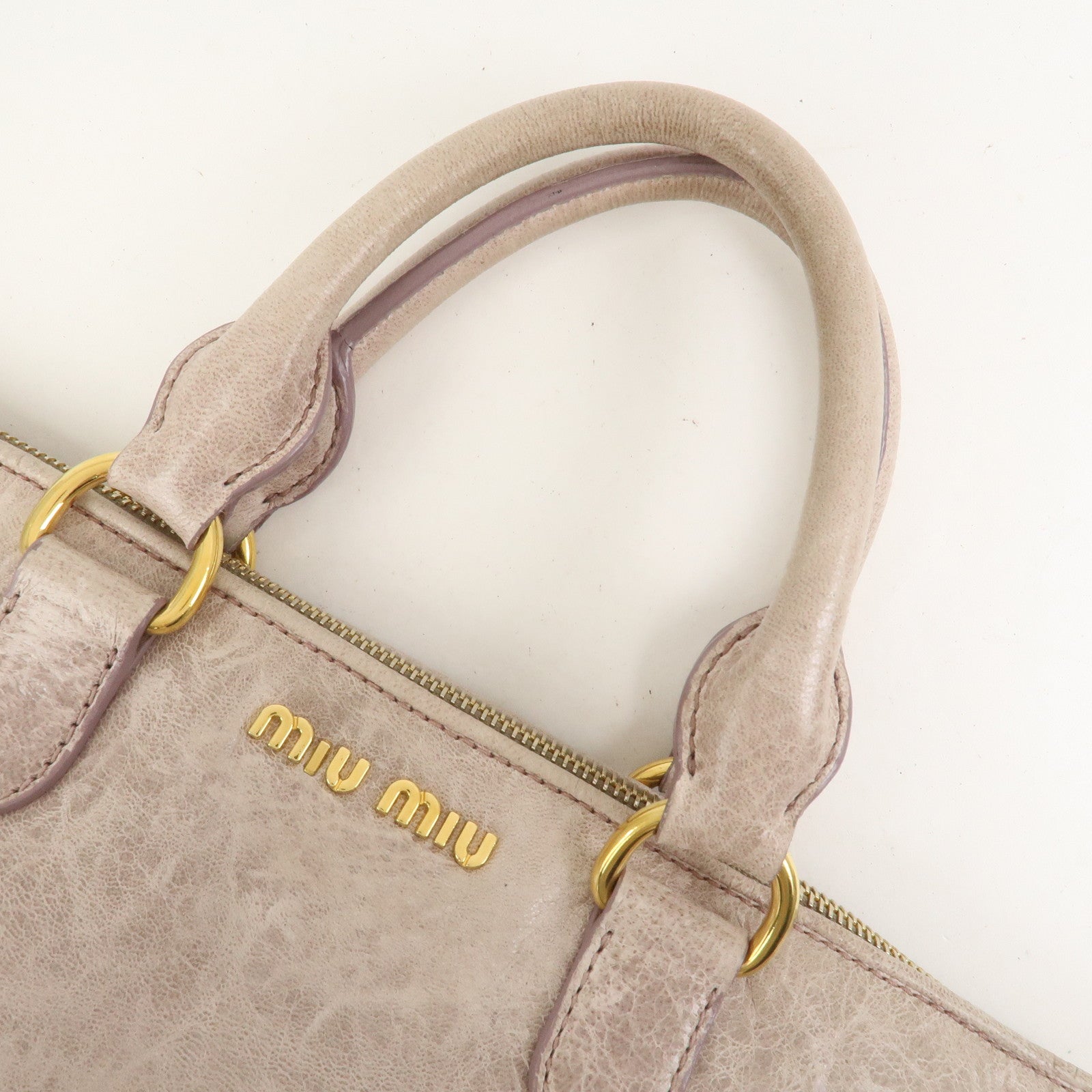 MIU MIU Logo Leather  2Way Bag Hand Bag Shoulder Bag Ivory
