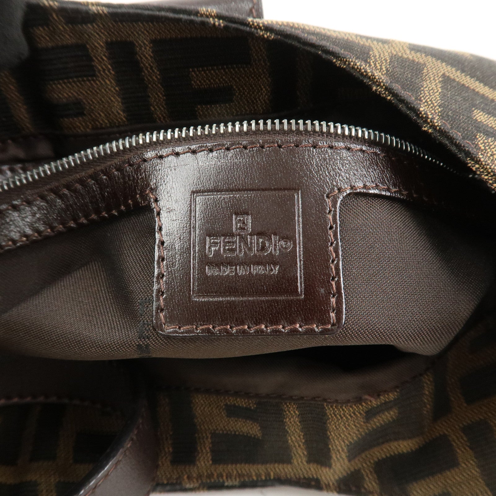 FENDI Zucca Canvas Leather Shoulder Bag Brown Black 26569