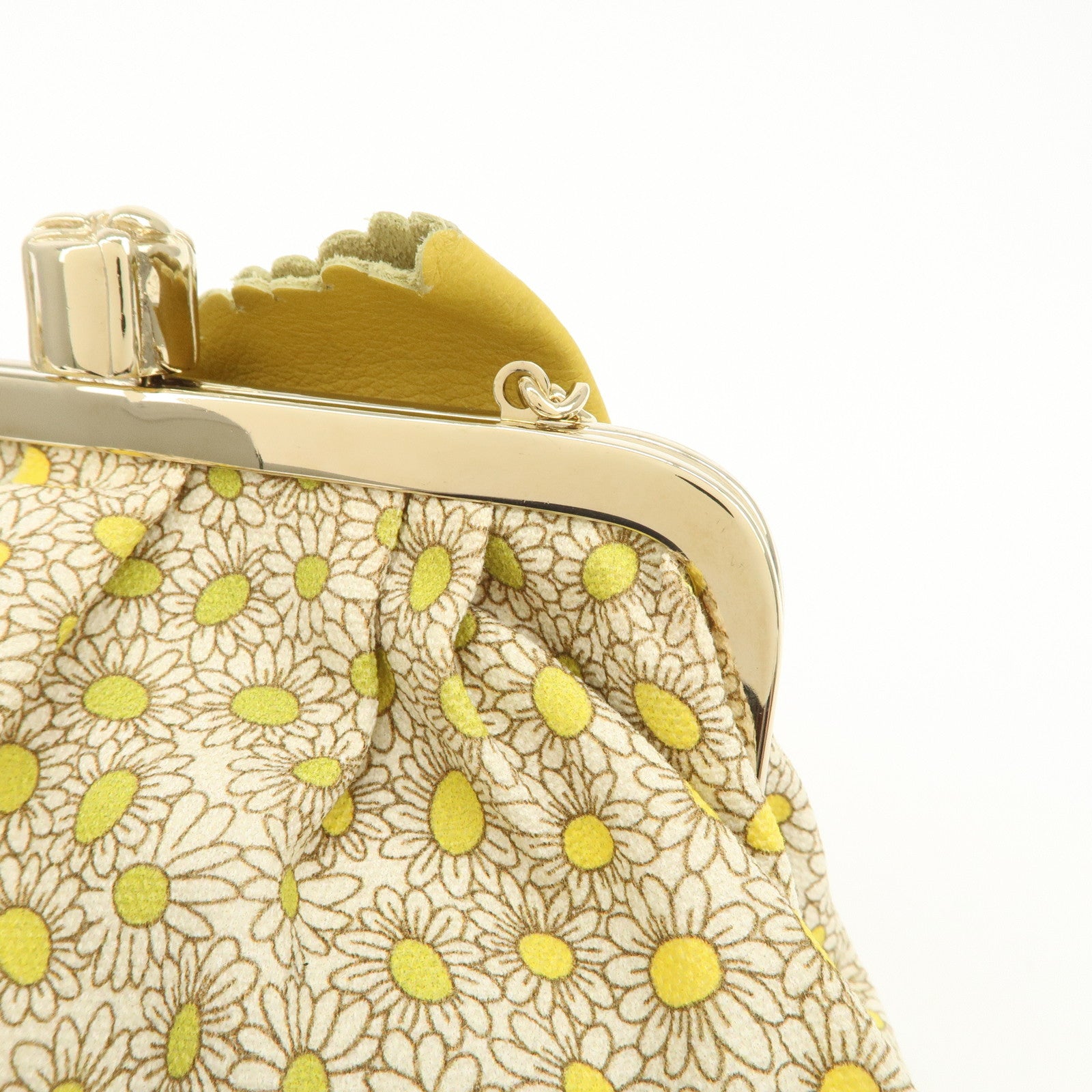 VALENTINO Canvas Leather Chain Shoulder Bag Hand Bag Mustard