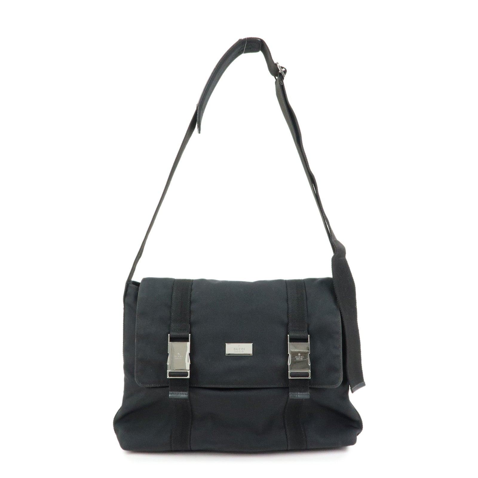 GUCCI Nylon Leather Shoulder Bag Crossbody Bag Black 122373