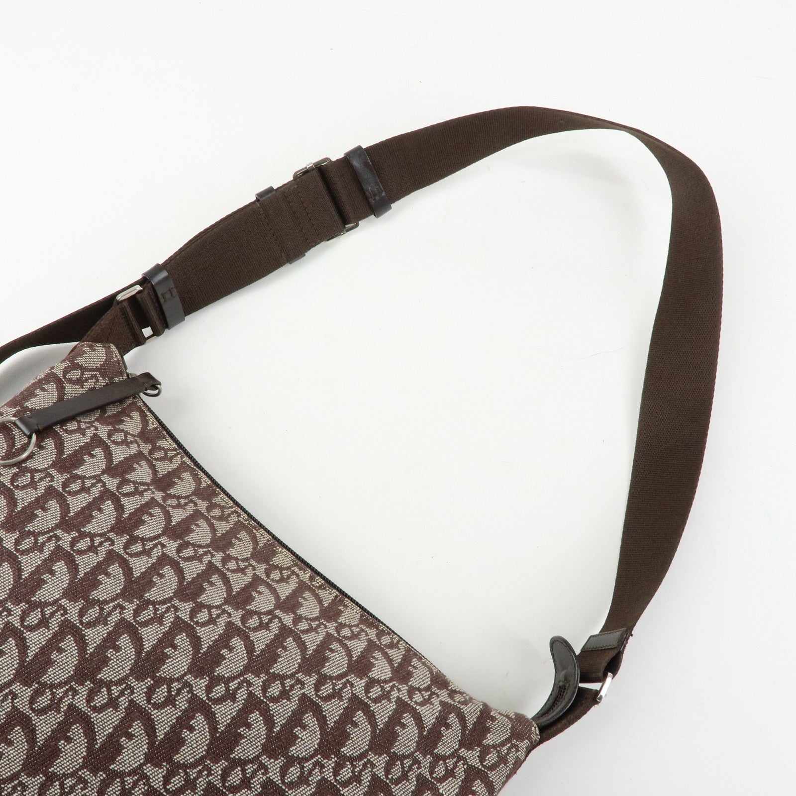 Christian Dior Trotter Jacquard Leather Shoulder Bag Brown