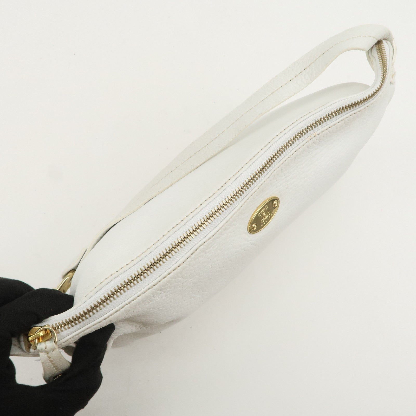 CELINE Macadam Logo Leather Shoulder Bag Hand Bag White