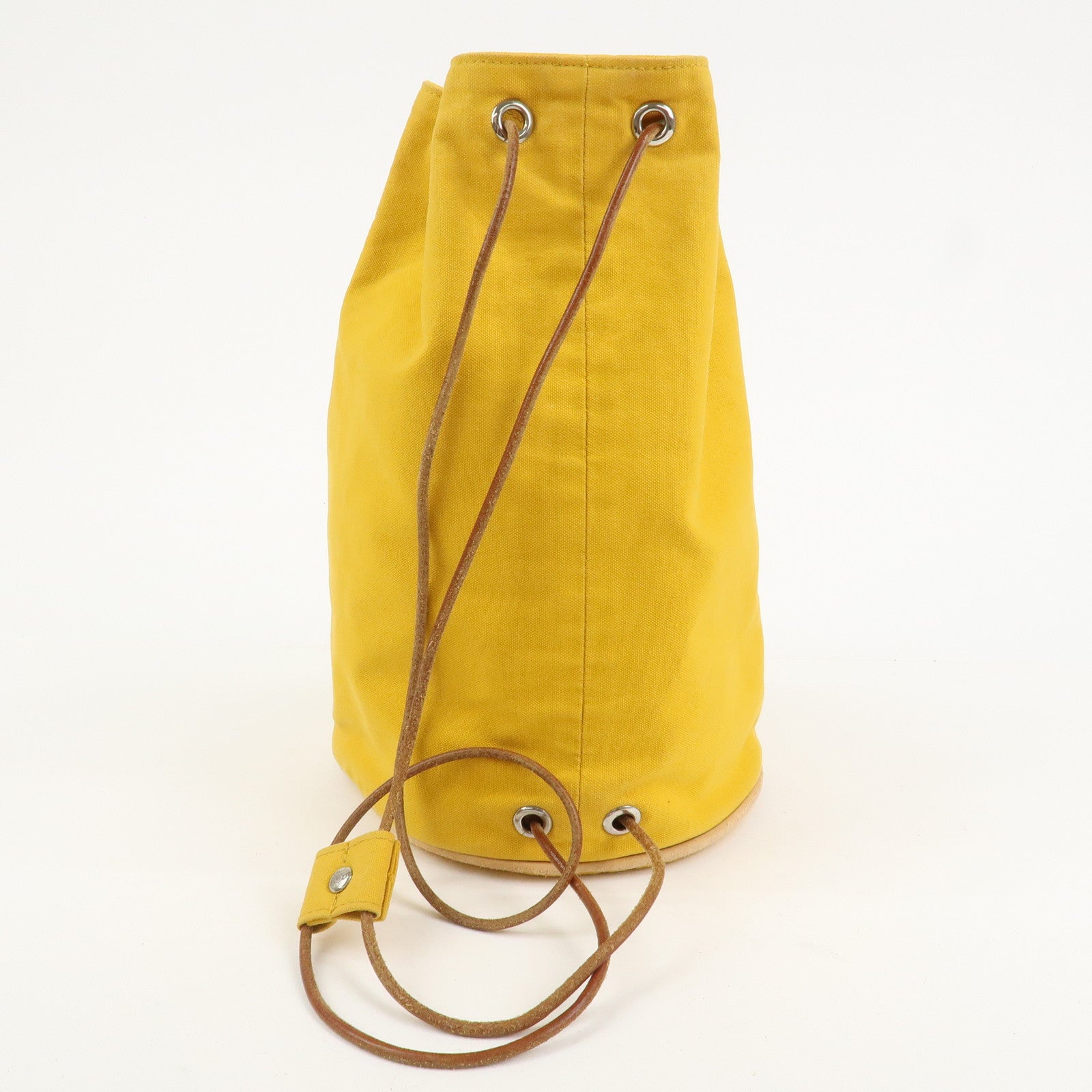 HERMES Canvas Leather Porochon Mimil PM Drawstring Backpack Yellow