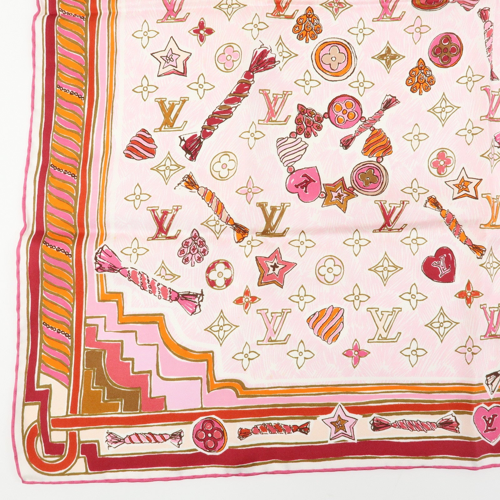 Louis Vuitton Monogram Silk 100% Scarf Rose Ballerine Mandarin